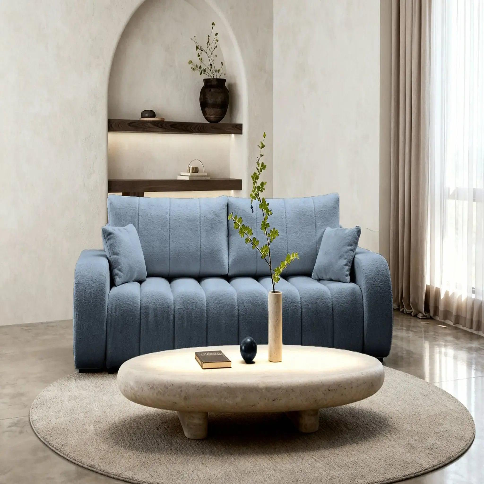 Voir la diapositive 3 : CASANOVA PARIS Celeste - canapé droit convertible tissu bouclette 3 places