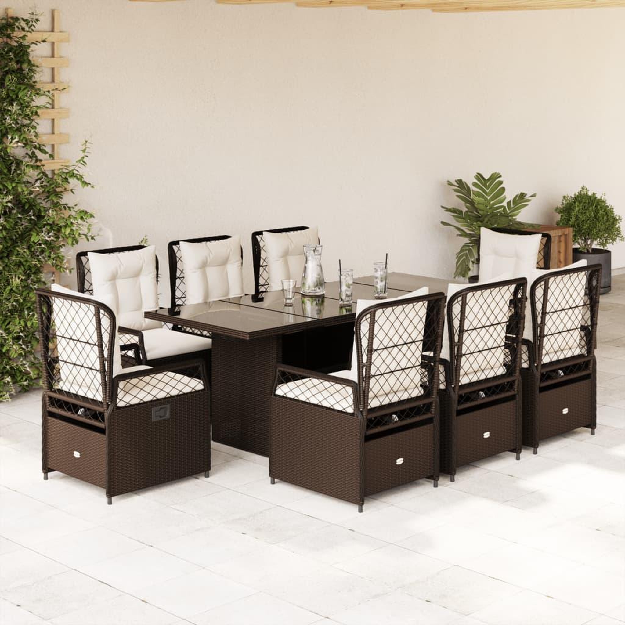 VIDAXL Ensemble a manger de jardin et coussins 9 pcs marron poly rotin