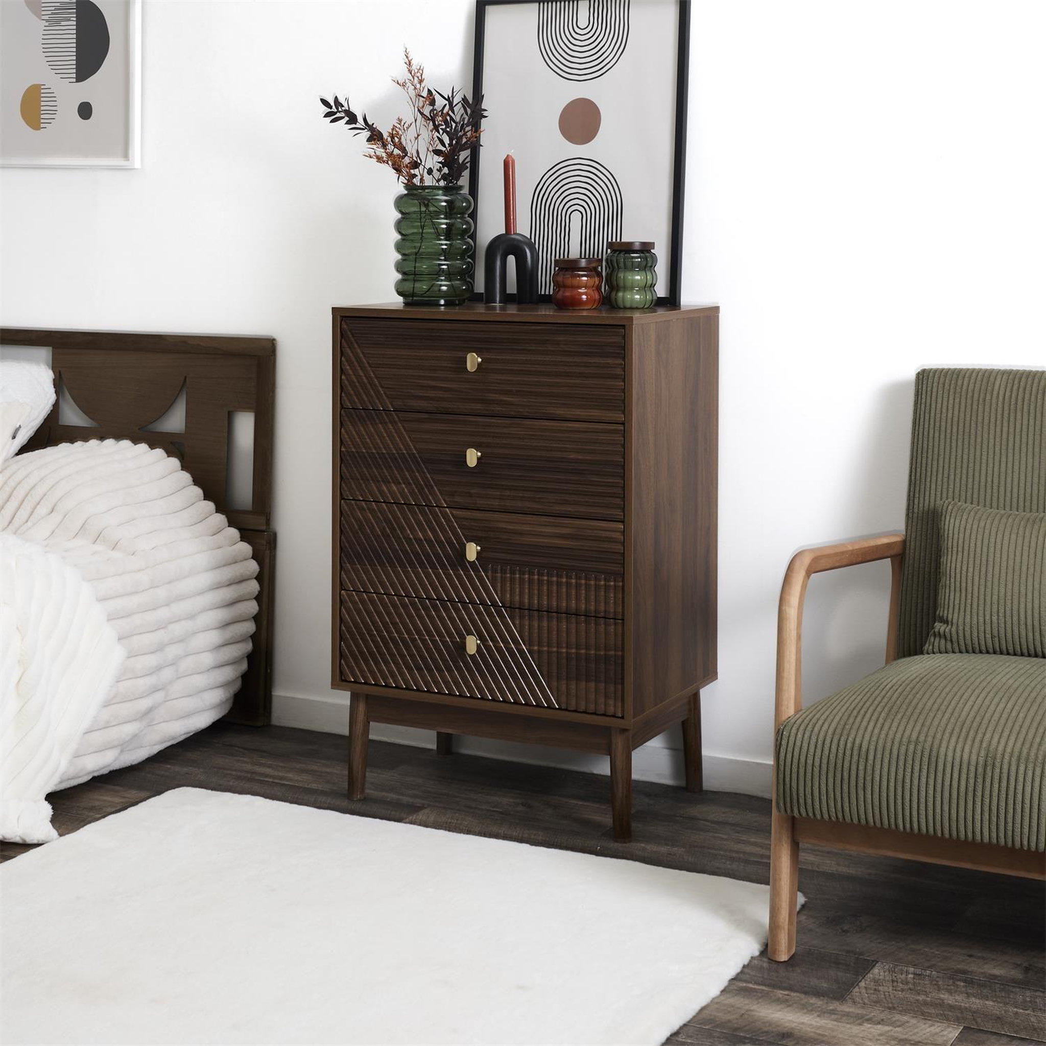 Voir la diapositive 2 : The Home Deco Factory Commode 4 tiroirs effet noyer tiffany - marron