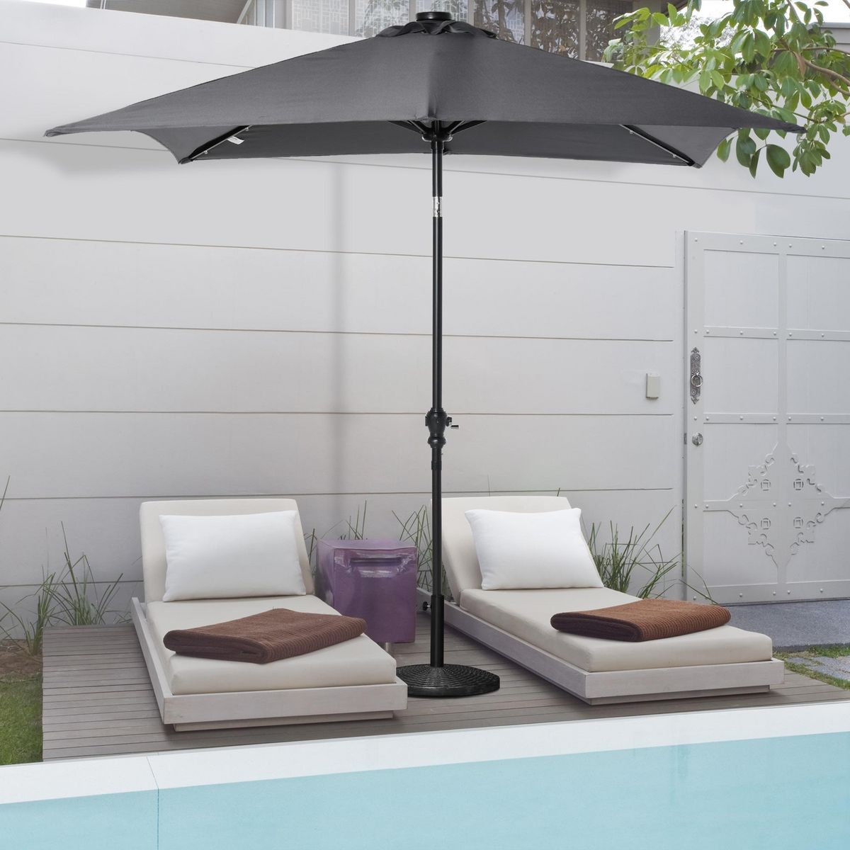 OUTSUNNY Parasol lumineux rectangulaire inclinable dim. 2,68L x 2,05l x 2,48H m parasol LED solaire métal polyester haute densité gris