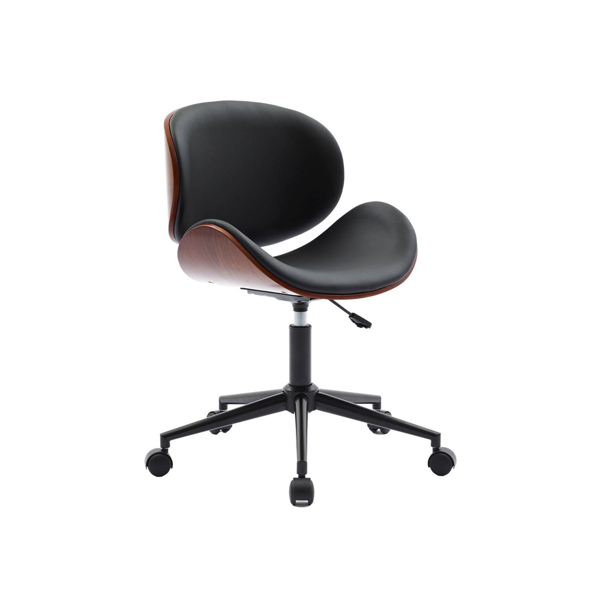 SWEEEK Chaise de bureau à roulettes décor bois courbé et simili cuir