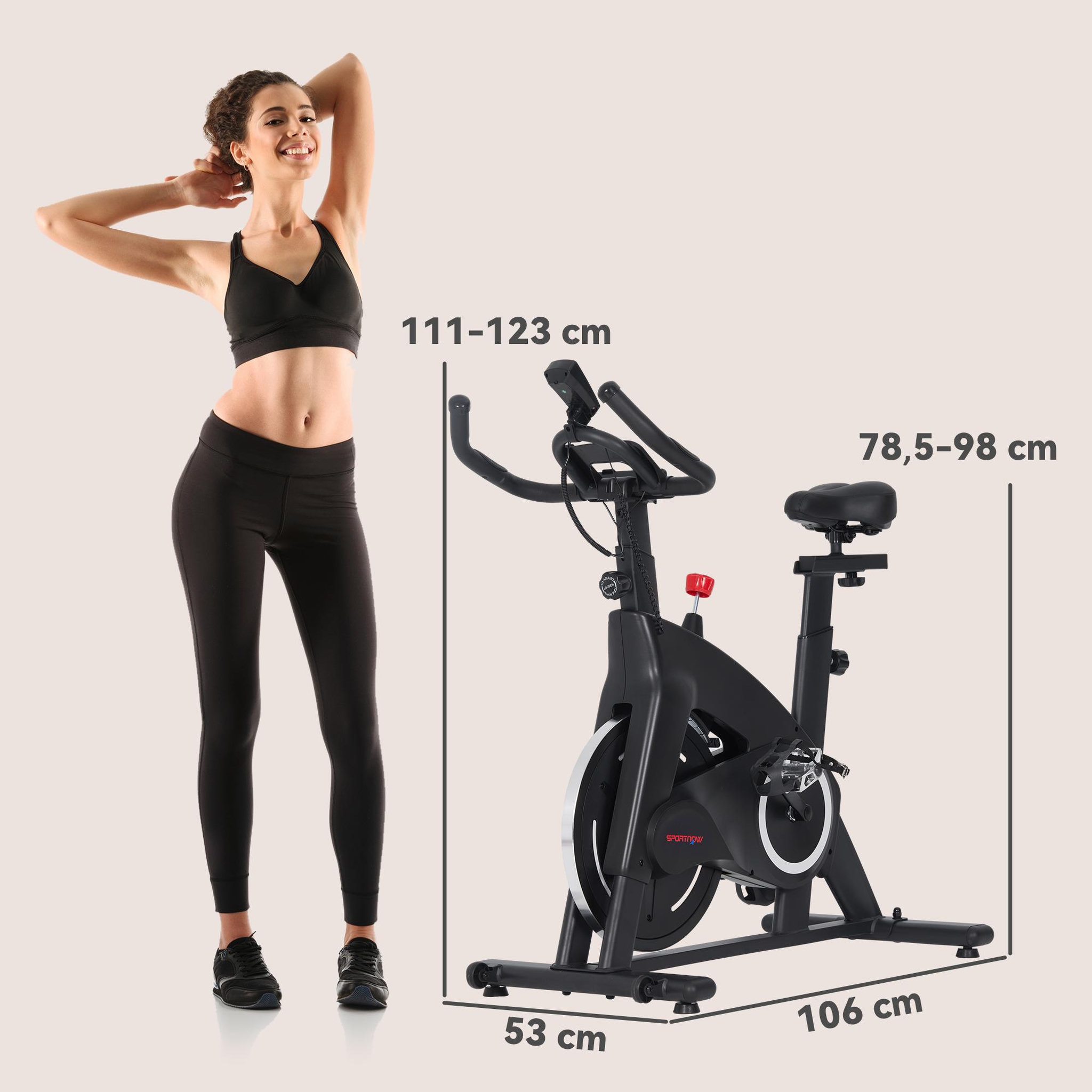 Voir la diapositive 3 : HOMCOM Vélo d'appartement magnétique stationnaire silencieux - Vélo de biking spinning réglable - volant d'inertie 10 Kg - noir
