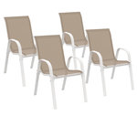 ID MARKET Lot de 4 chaises de jardin LYMA métal et textilène empilables blanc et beige