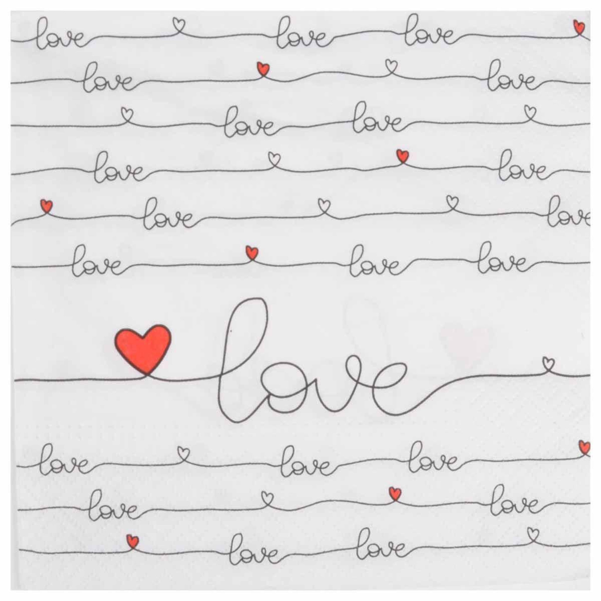 HOMEA Lot de 20 serviettes en papier  new love  33x33cm blanc
