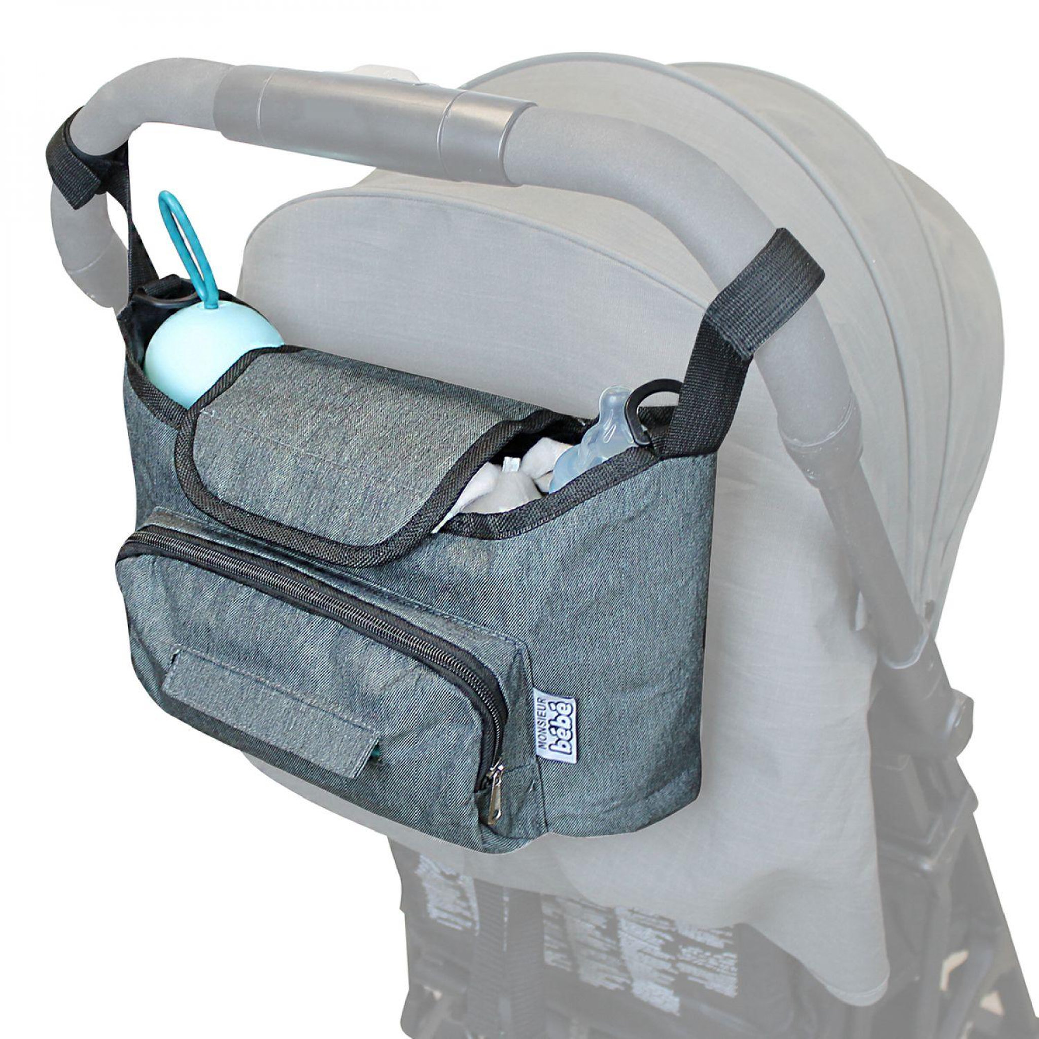 Voir la diapositive 1 : Monsieur Bébé Lot de 4 sacs à langer, de rangement pour poussette - 33 x 16 x 18.5 cm - Gris