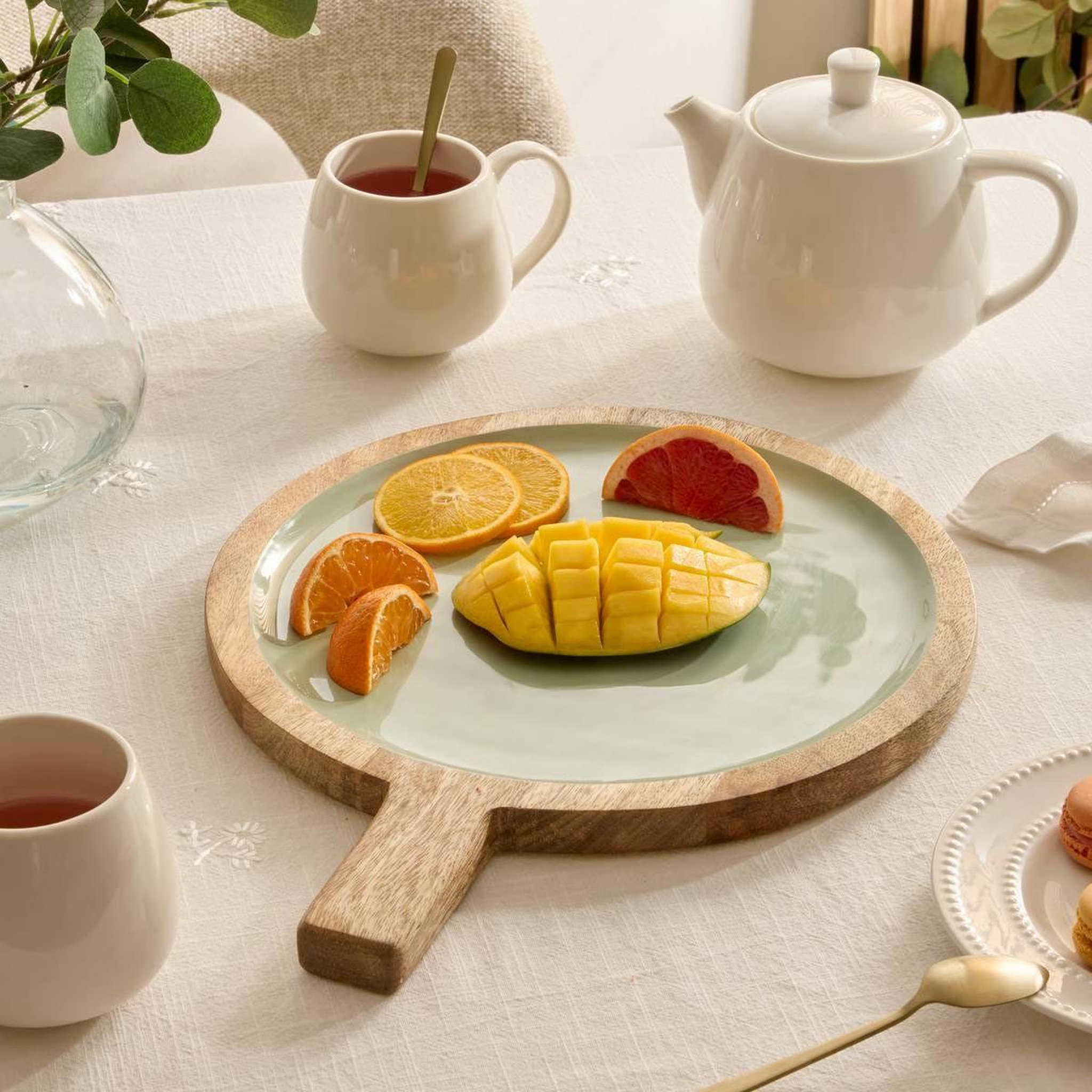 Voir la diapositive 2 : SECRET DE GOURMET Assiette de présentation en bois  inaya  40cm vert