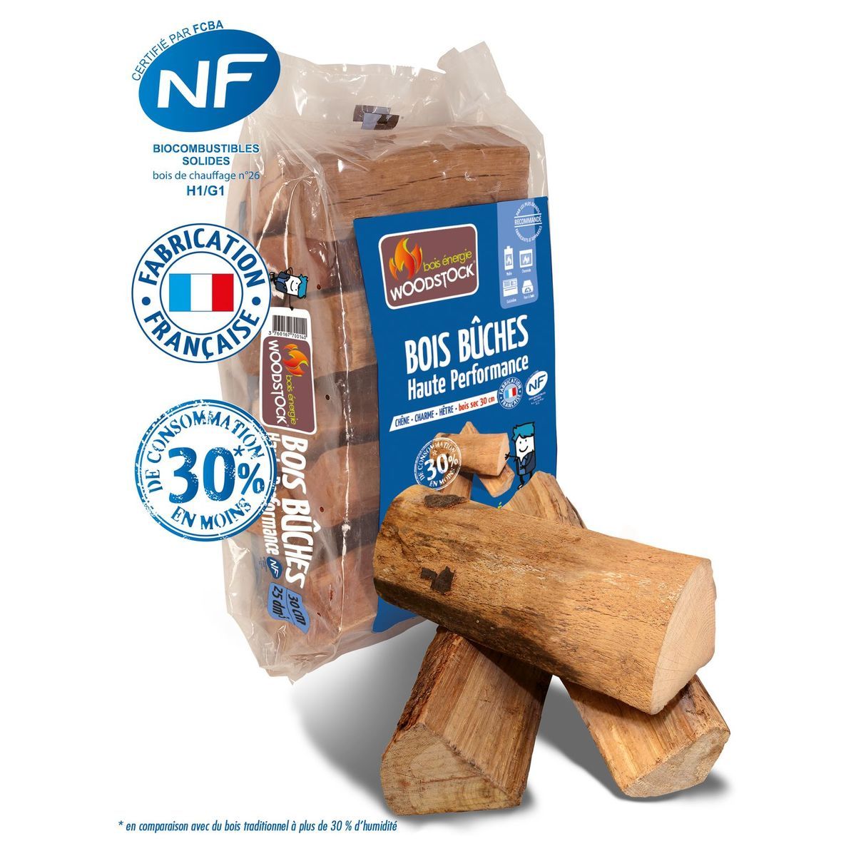 WOODSTOCK Bûches bois de chauffage 30cm 25dm3