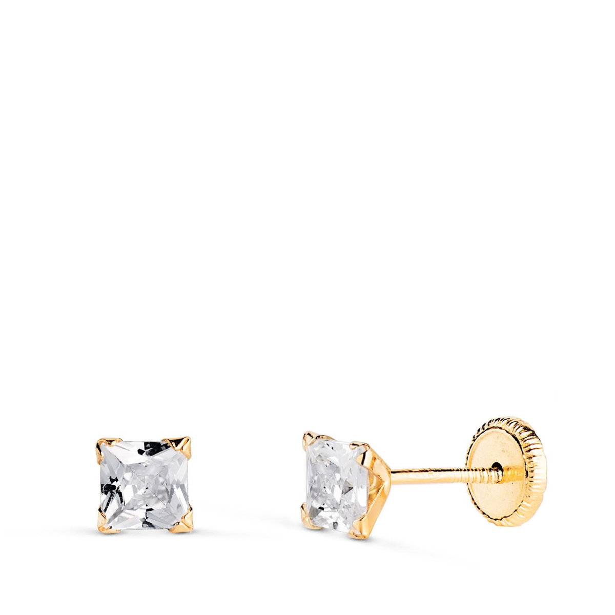 L'ATELIER D'AZUR Boucles d'Oreilles Or 18 Carats 750/000 Jaune Carré Zirconium