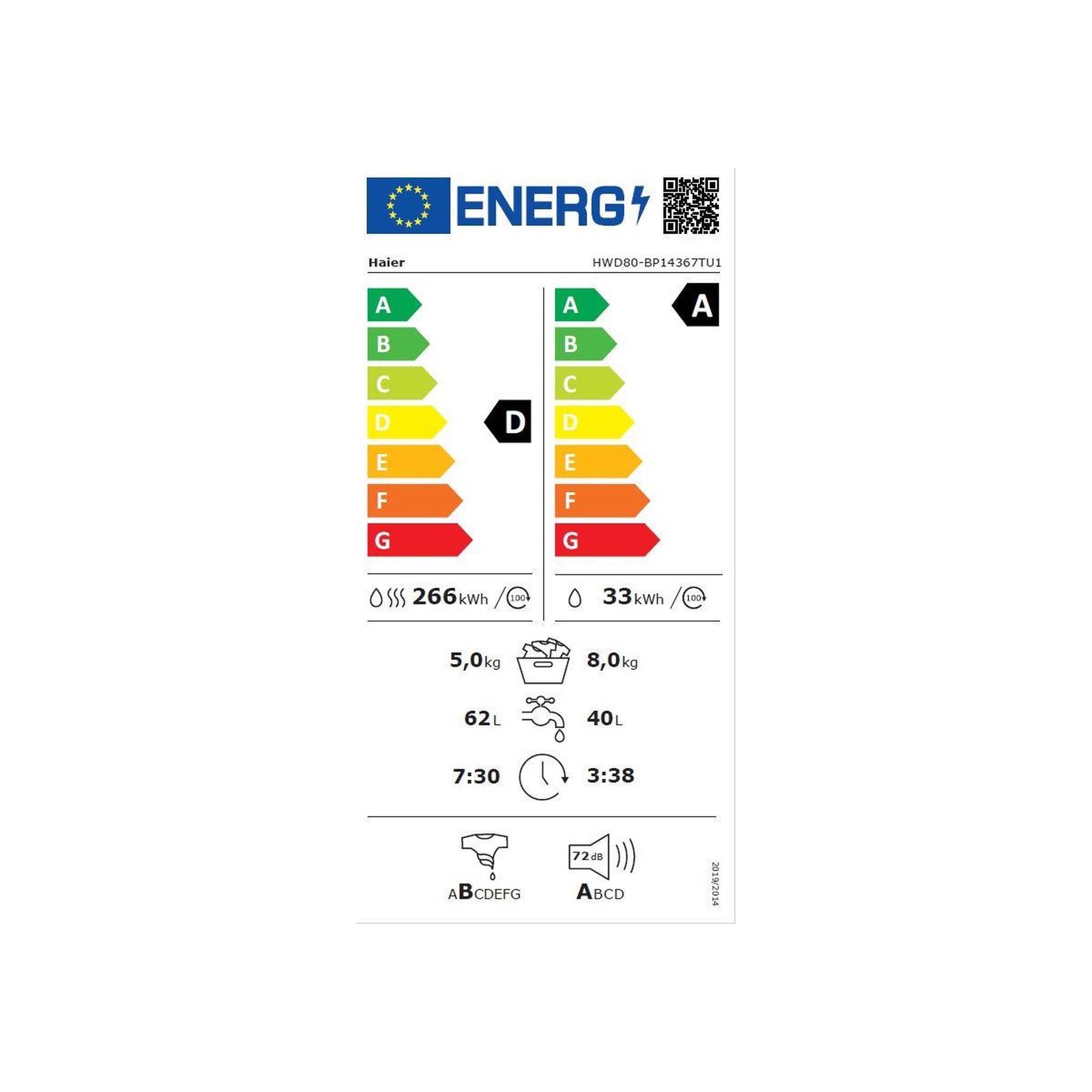 Voir la diapositive 6 : HAIER Lave linge séchant hublot hwd80bp14367tufr