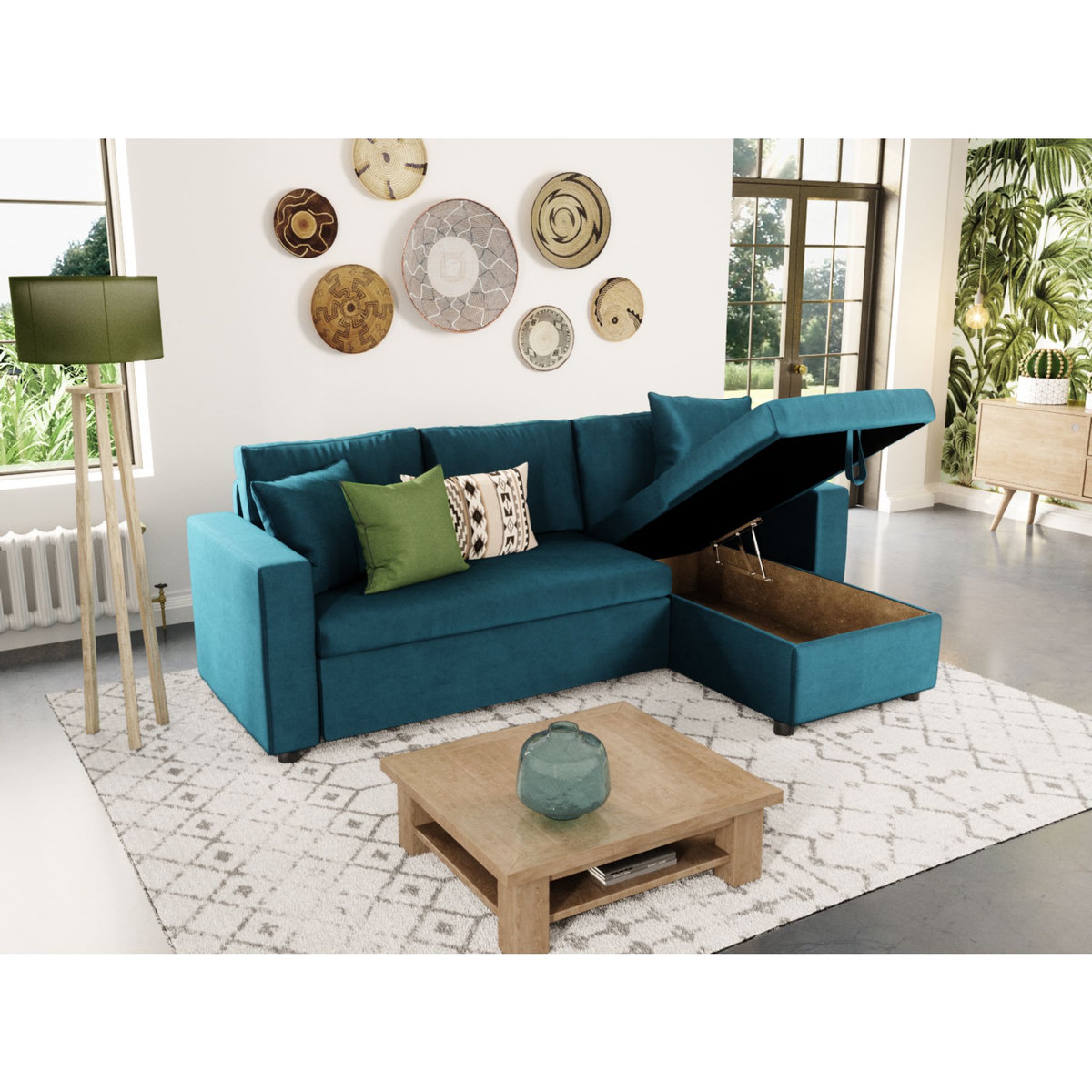 Canapé d'angle convertible et réversible  tissu aspect velours 3 places MATHILDE