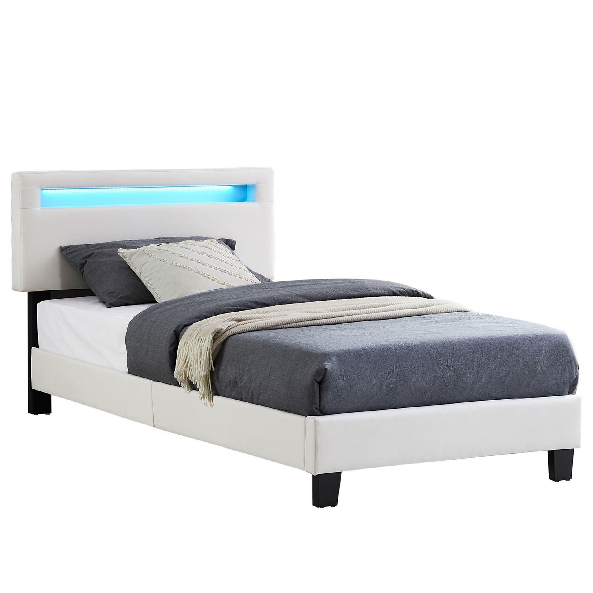 Voir la diapositive 1 : IDIMEX Lit LED simple AUSTIN 90x190 cm, avec sommier, revêtement en tissu