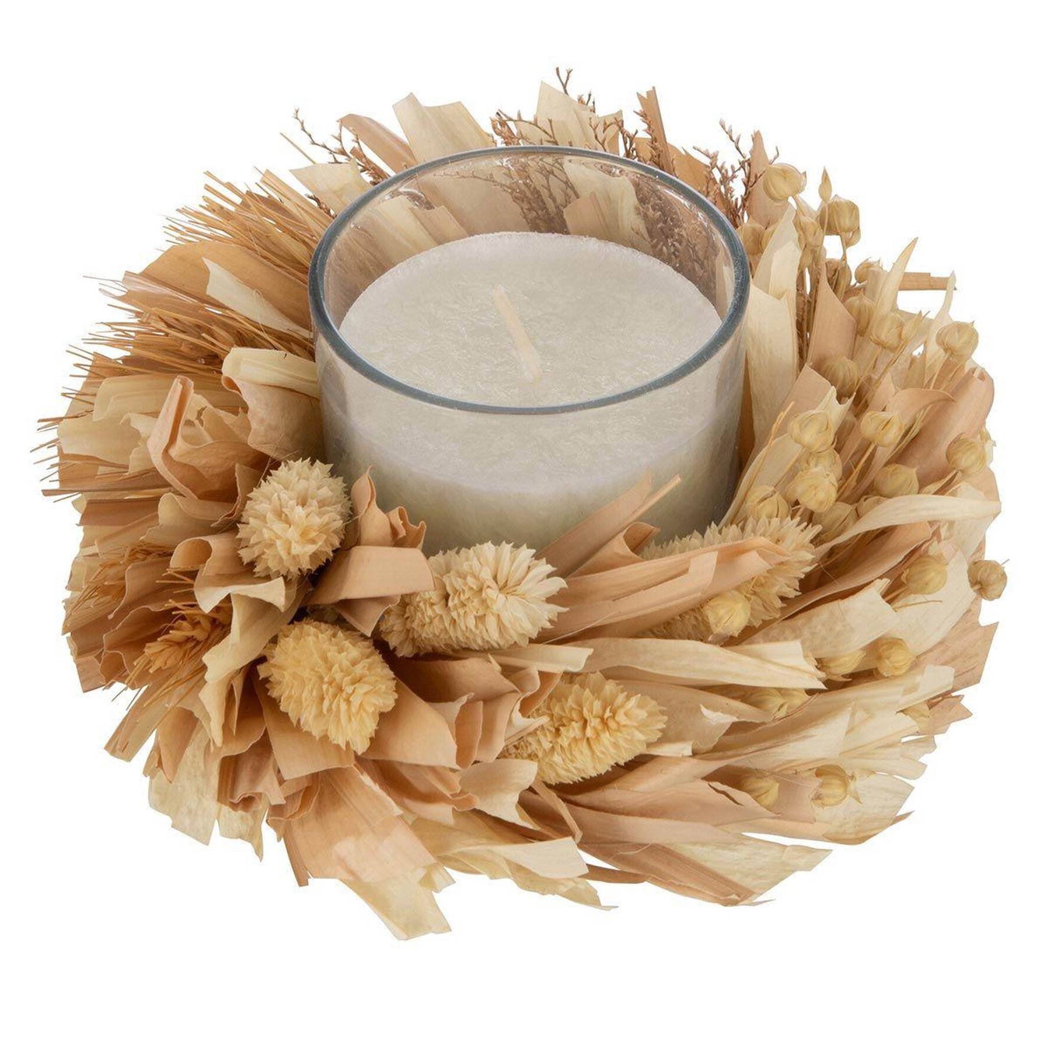 J-LINE Bougie parfumée ronde  florale  15cm musc blanc