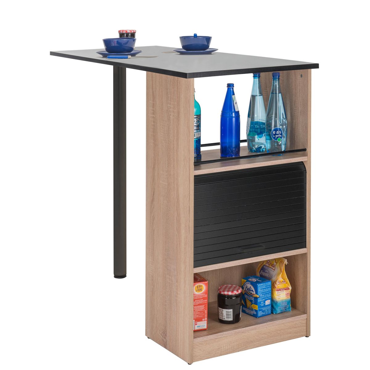 Table comptoir de cuisine avec rangement à rideau L130cm LUCK