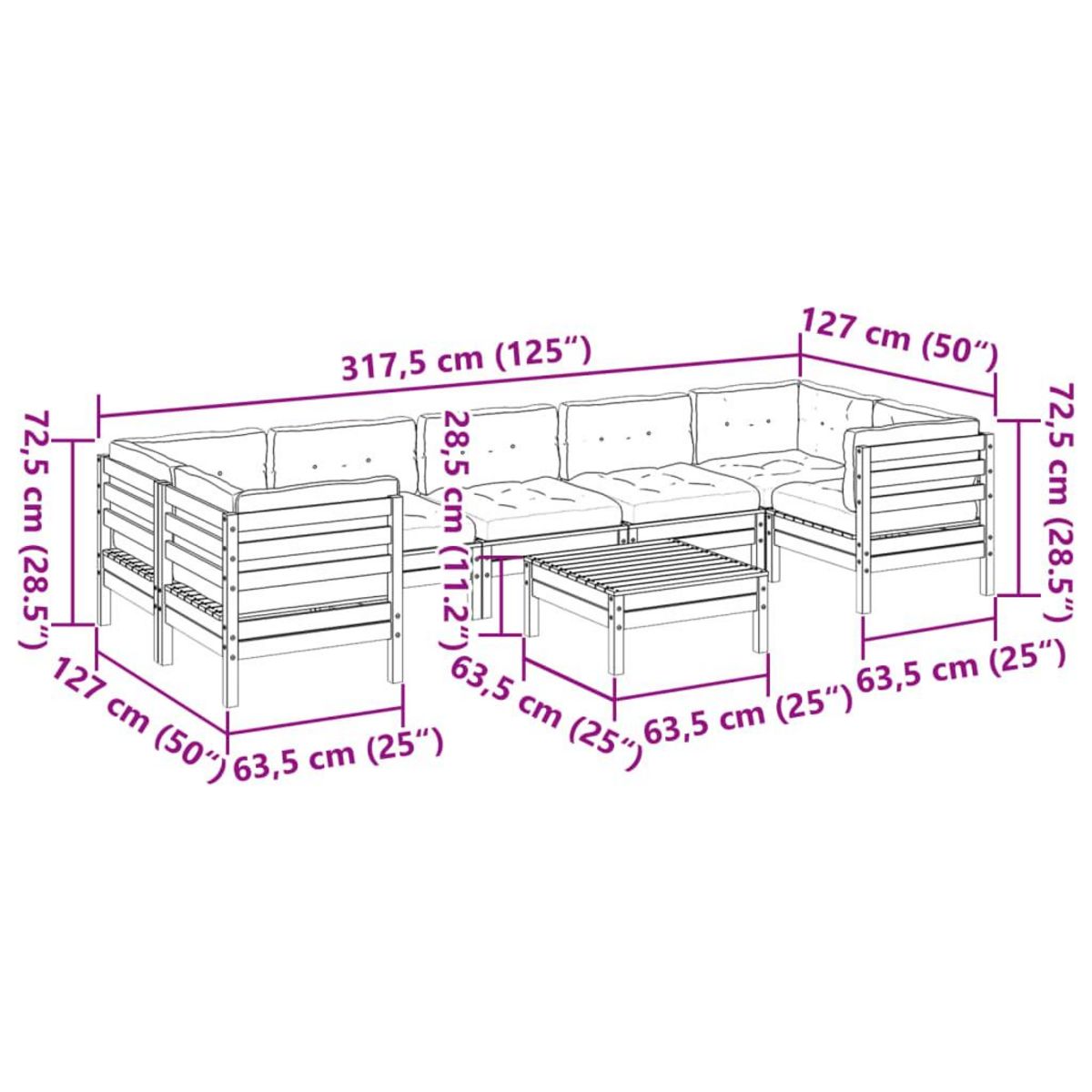 VIDAXL Salon de jardin 8 pcs avec coussins marron cire bois pin massif