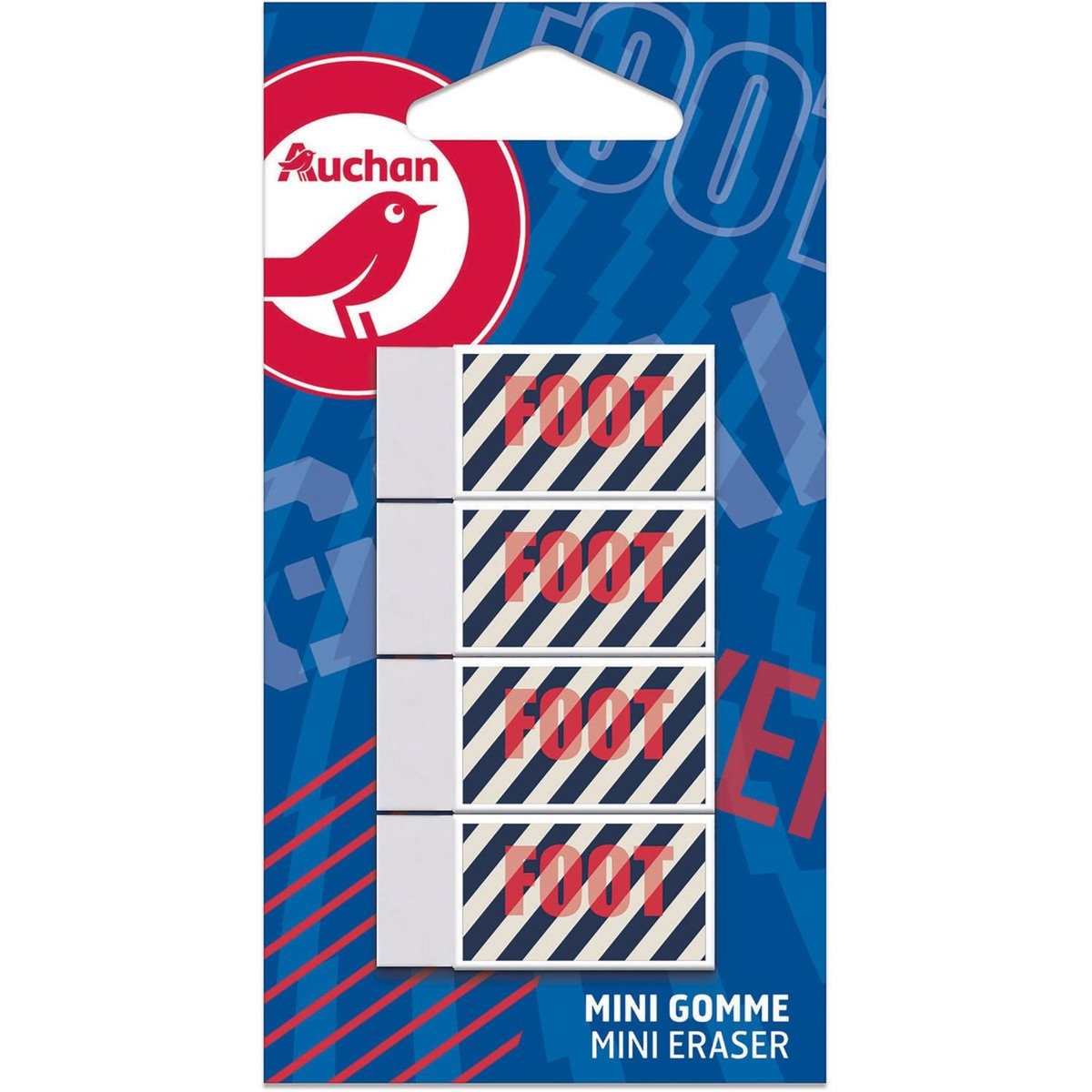 AUCHAN Lot de 4 mini gommes 3 formes assorties FOOTBALL