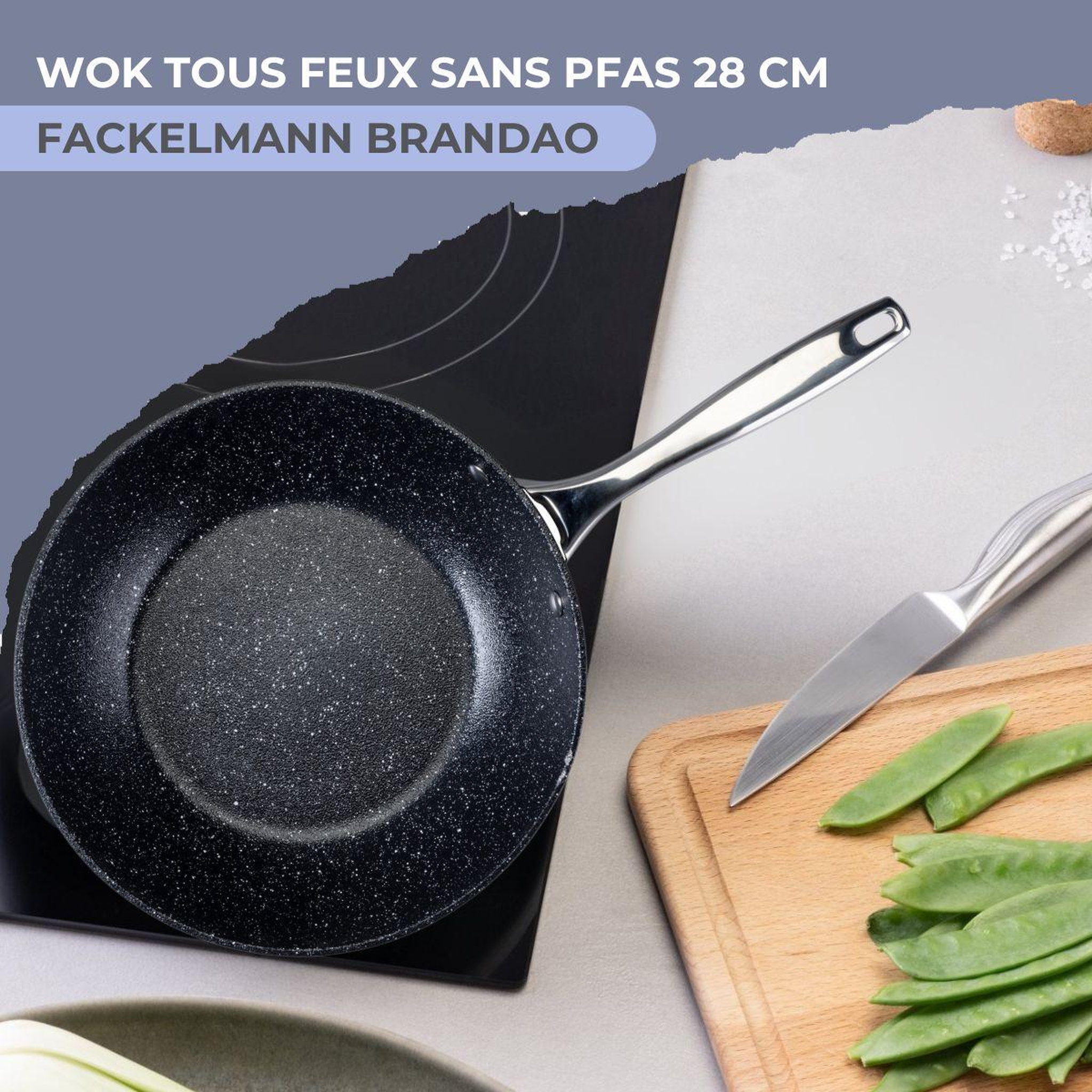Voir la diapositive 2 : Fackelmann Wok 28 cm fonte aluminium revêtement antiadhésif céramique sans PFAS Fackelmann
