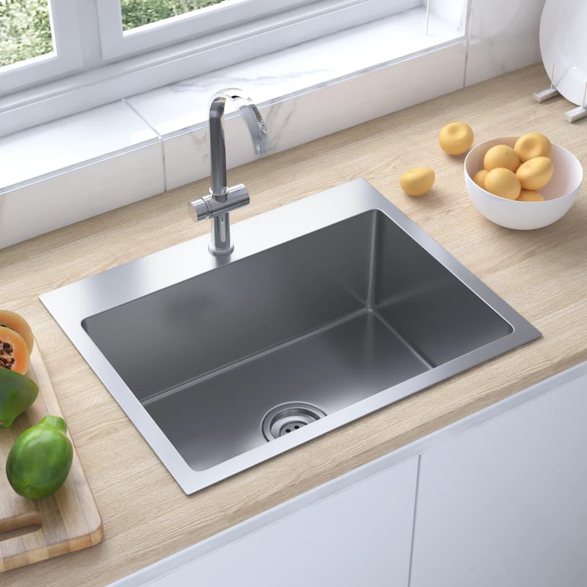 Voir la diapositive 1 : VIDAXL Evier de cuisine fait main Acier inoxydable