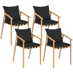 ID MARKET Lot de 4 chaises de jardin MALTA structure en métal effet bois, lanières et coussins noirs