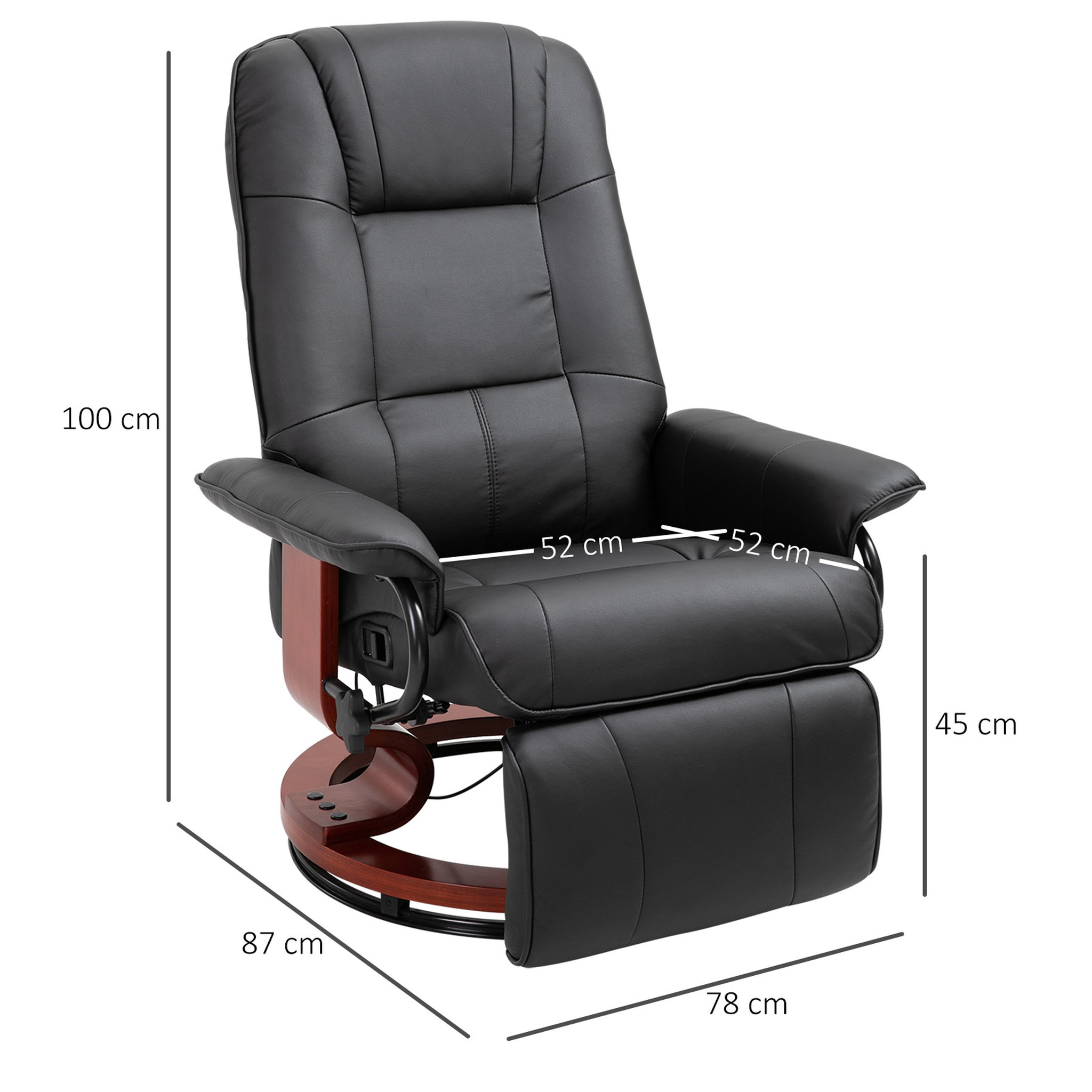 Voir la diapositive 3 : HOMCOM Fauteuil relax inclinable repose-pieds réglable pivotant 360° piètement bois revêtement PU noir