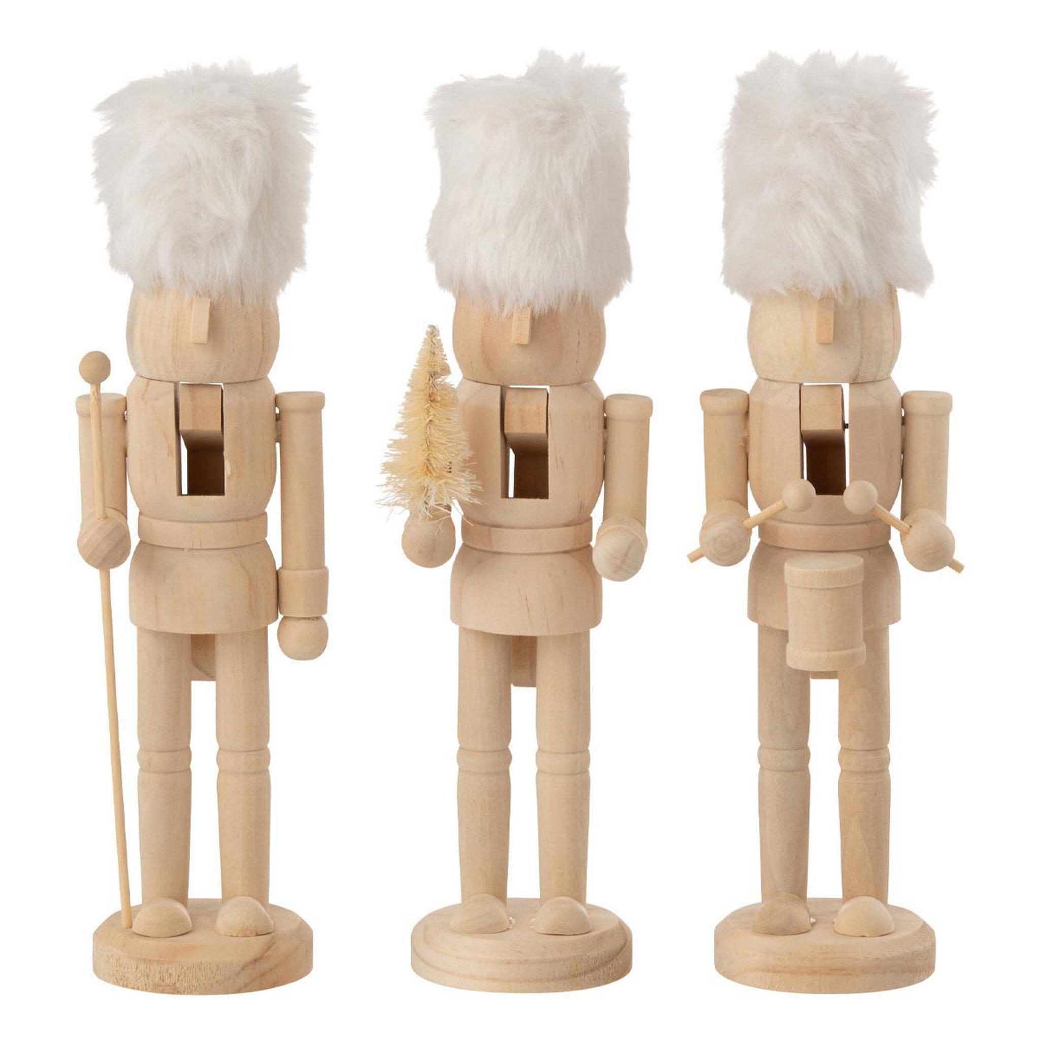J-LINE Lot de 3 casse-noisettes en bois  winter  27cm naturel