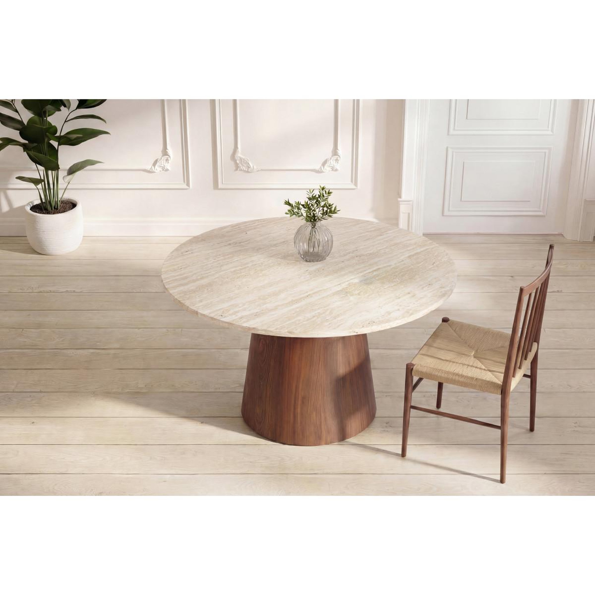 Voir la diapositive 3 : Paris Prix Table à manger ronde  lanzi  120cm beige & marron