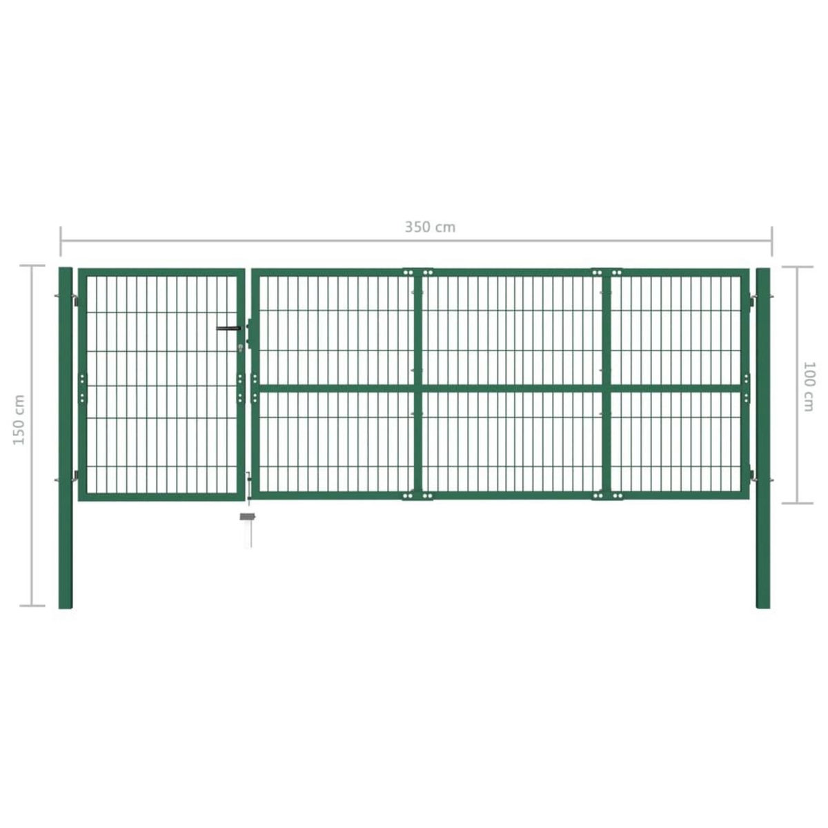 VIDAXL Portail de cloture de jardin avec poteaux 350x100 cm Acier Vert