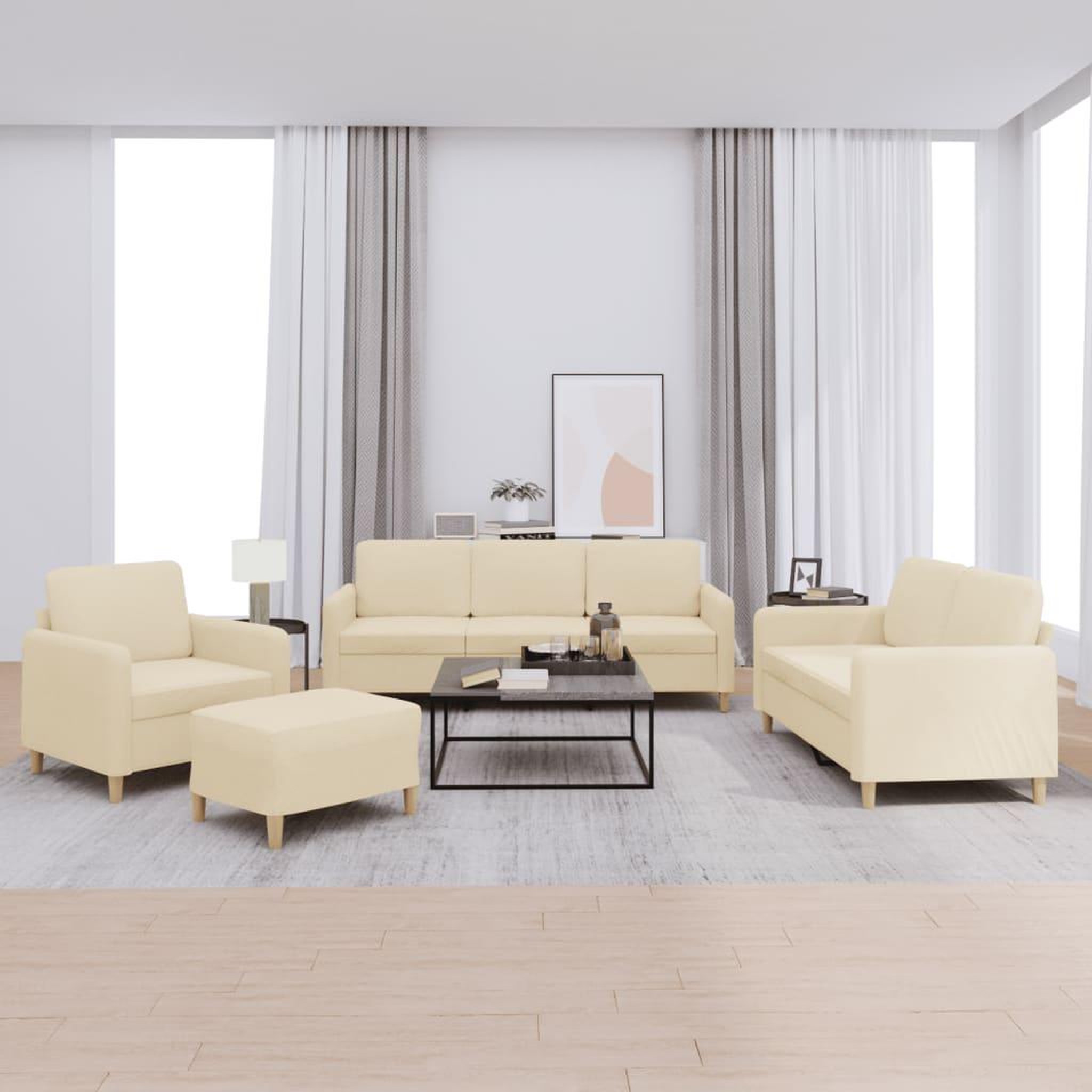 VIDAXL Ensemble de canapes 4 pcs avec coussins Creme Tissu