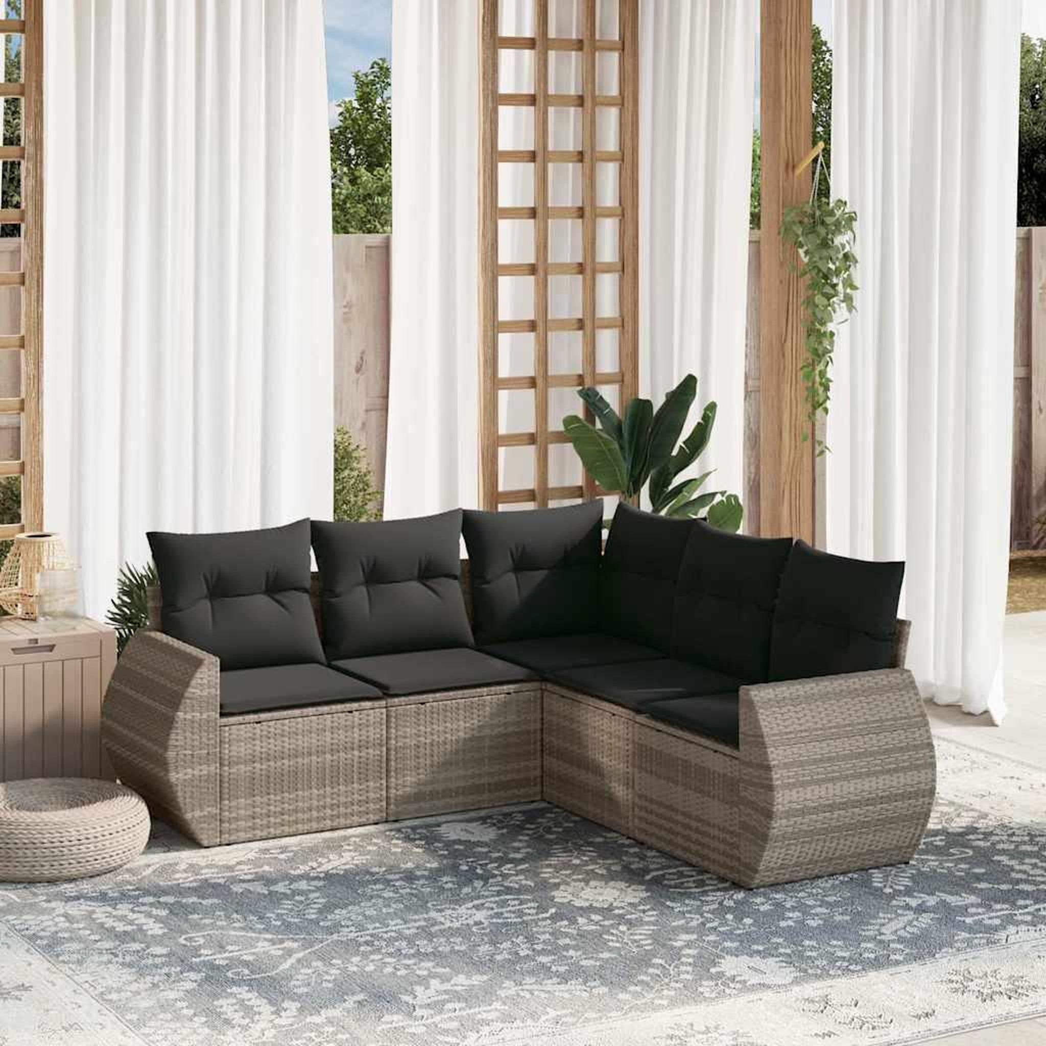 VIDAXL Salon de jardin 5 pcs avec coussins gris clair resine tressee