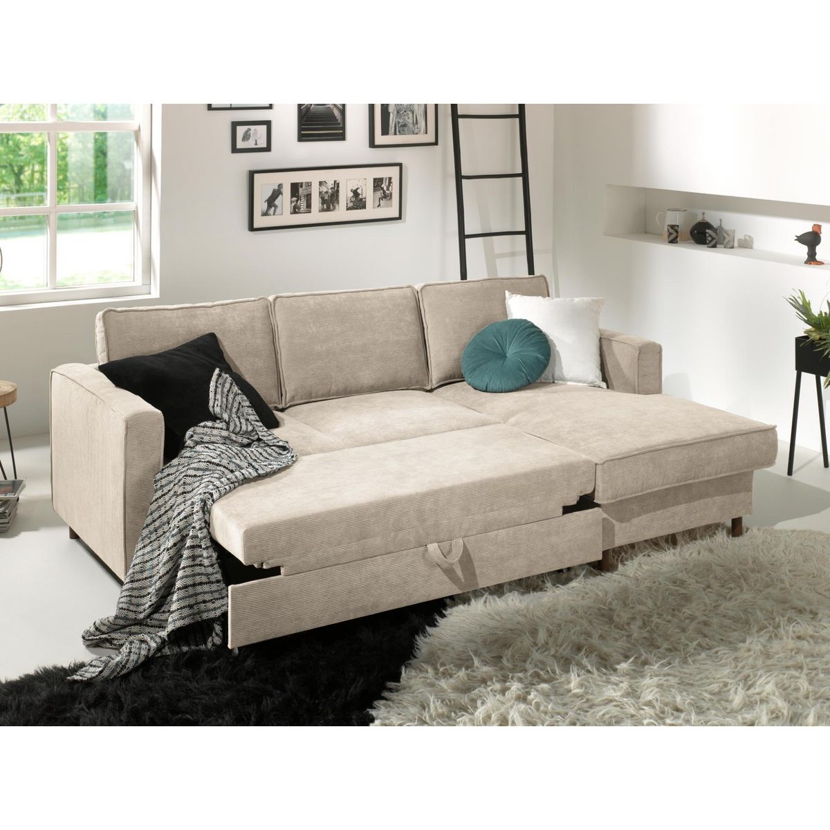 LISA DESIGN Jake - canapé d'angle droit - convertible avec coffre - 4 places - en velours côtelé