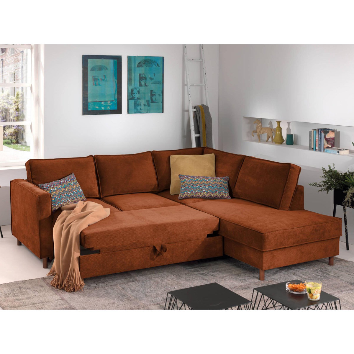 LISA DESIGN Jake - canapé d'angle droit - convertible - 5 places - en velours côtelé