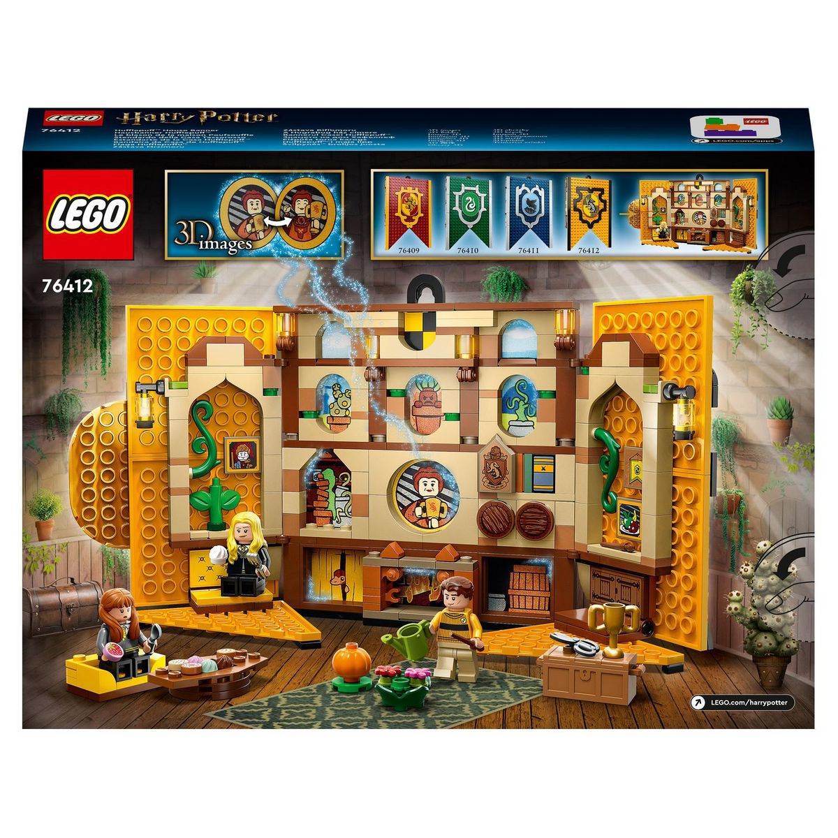 LEGO Harry Potter 76412 - Le blason de la maison Poufsouffle, Jouet avec 3 Minifigurines et Mandragore, Décoration Murale à Collectionner, Château de Poudlard