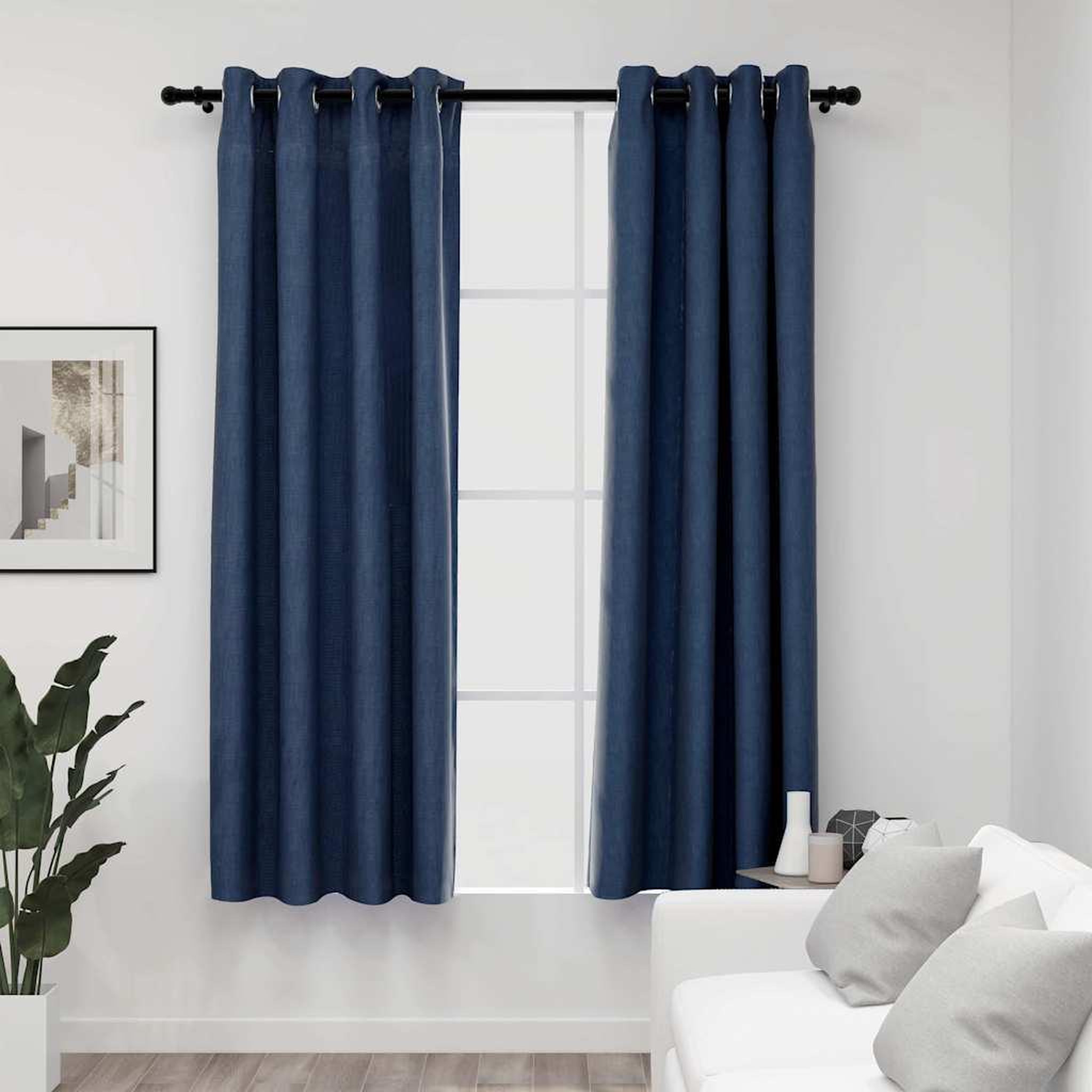 VIDAXL Rideaux occultants Aspect lin avec œillets 2 pcs Bleu 140x175cm