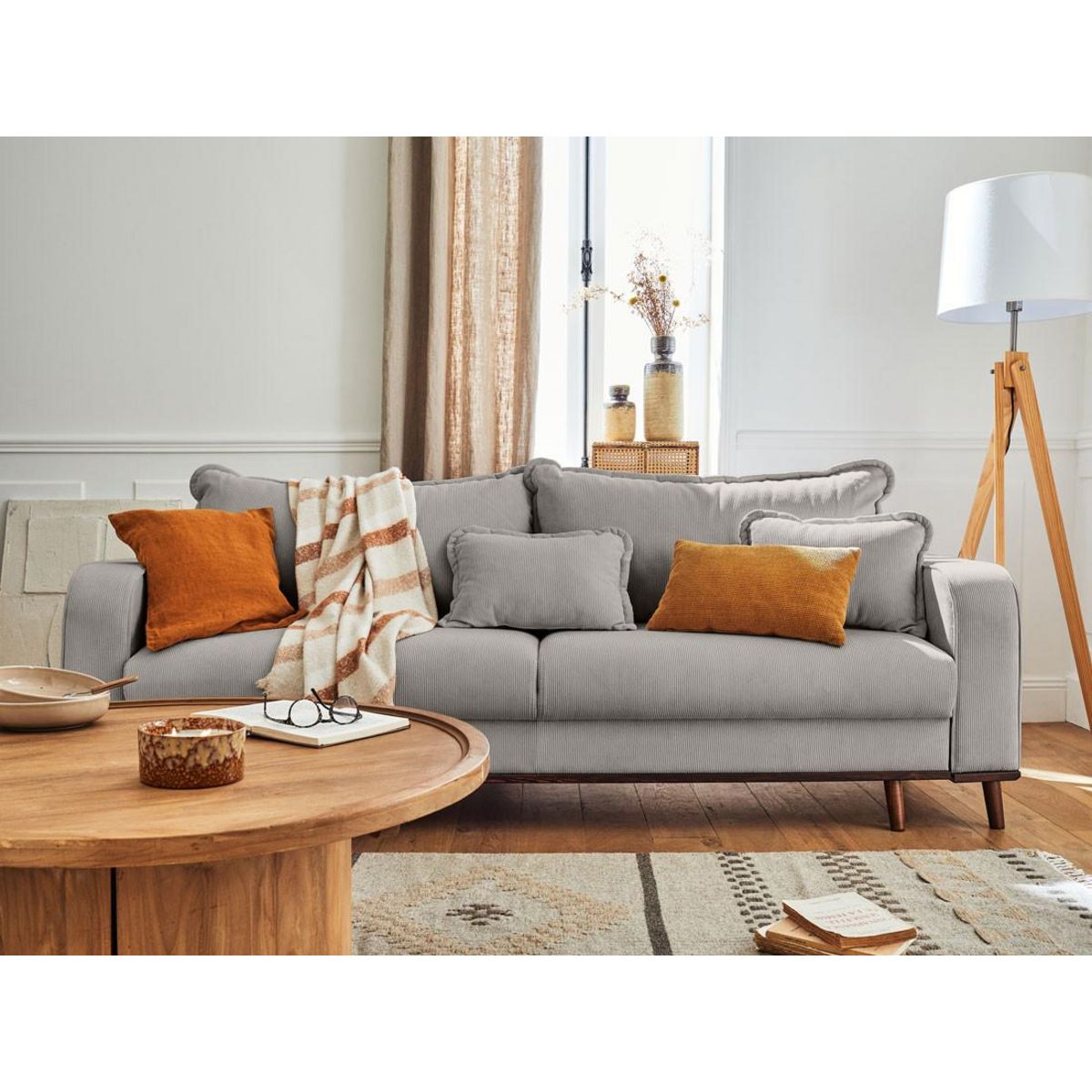 LISA DESIGN Albane - canapé 3 places - convertible avec coffre - en velours côtelé