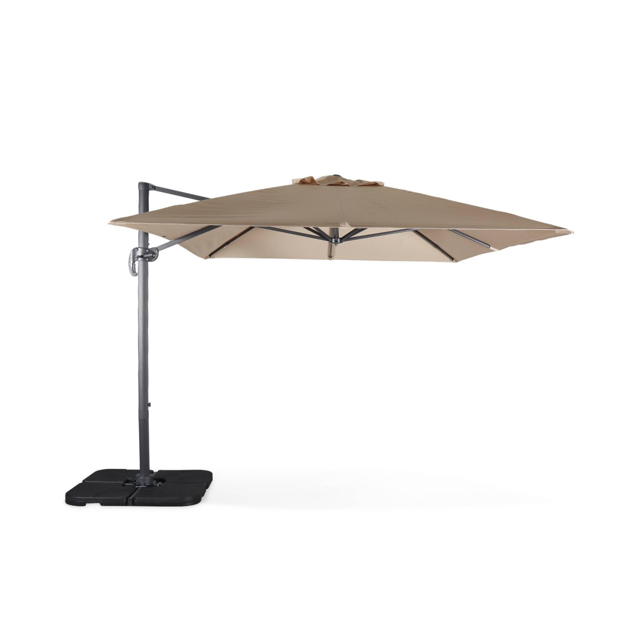Voir la diapositive 3 : SWEEEK Parasol déporté rectangulaire 3x4 m - Wimereux - Parasol excentré inclinable dans 6 positions, rotatif à 360° + dalles à lester 50x50cm