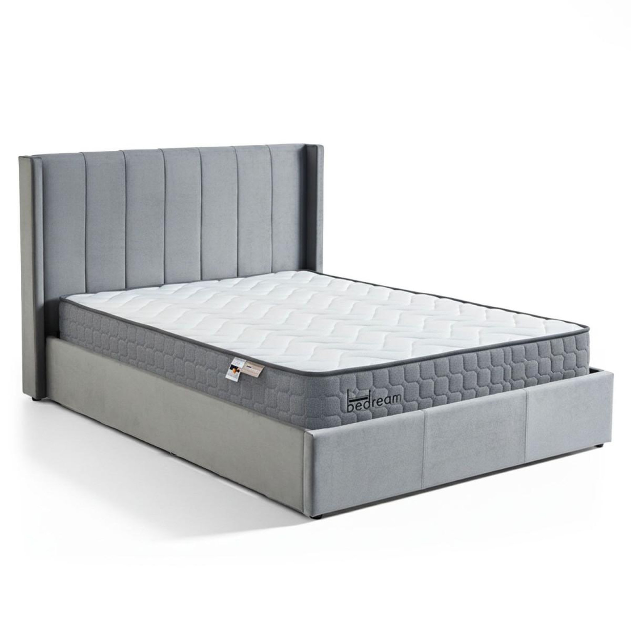 Paris Prix Pack lit coffre en velours & matelas  maggie & goodream  160x200cm gris