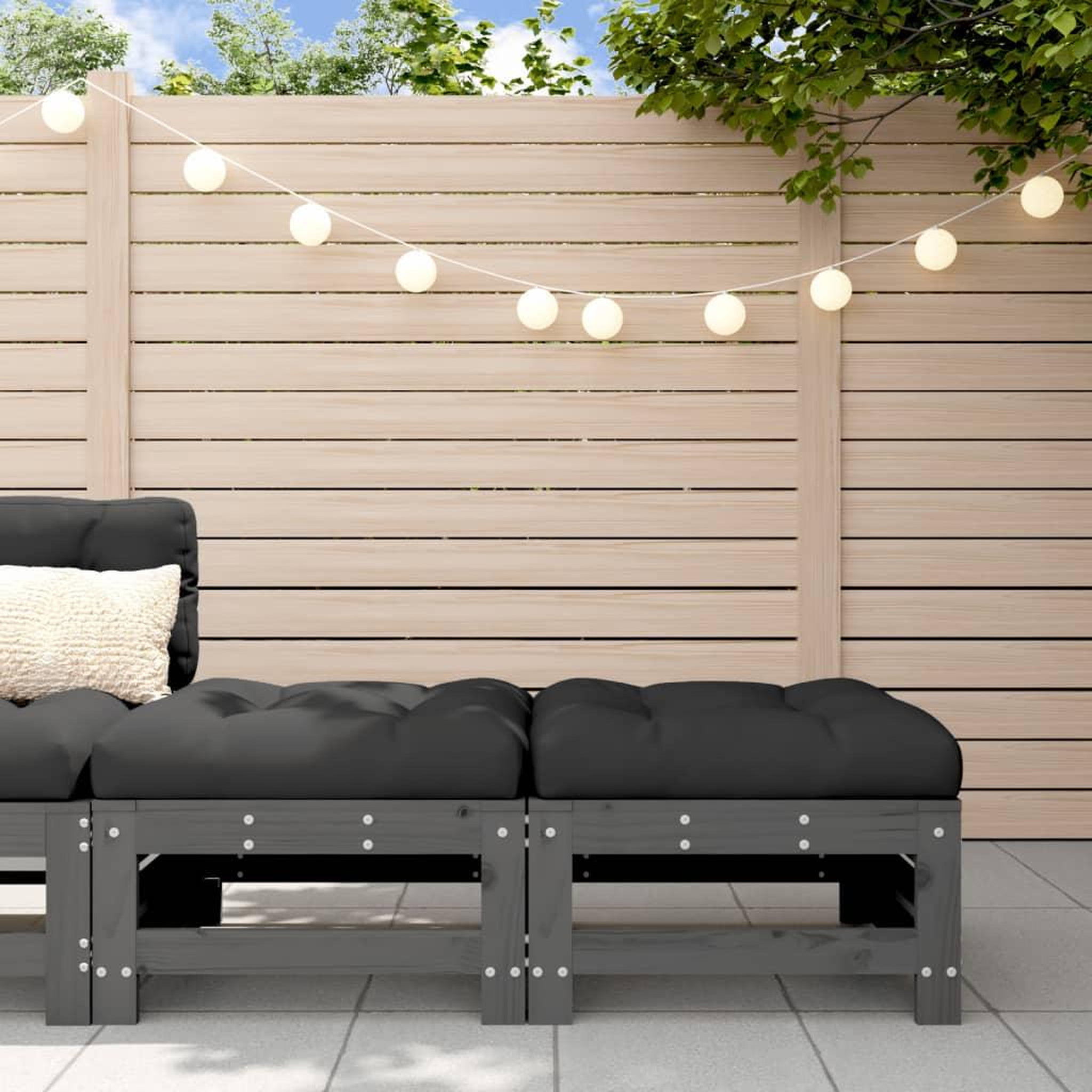VIDAXL Repose-pieds de jardin coussins lot de 2 gris bois pin massif