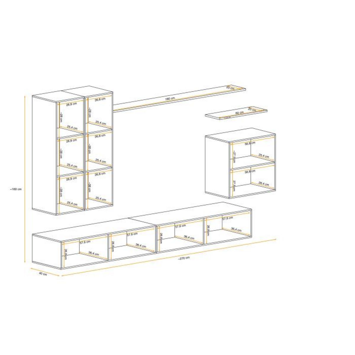 Paris Prix Meuble TV Mural Design  Switch II  270cm Noir & Naturel