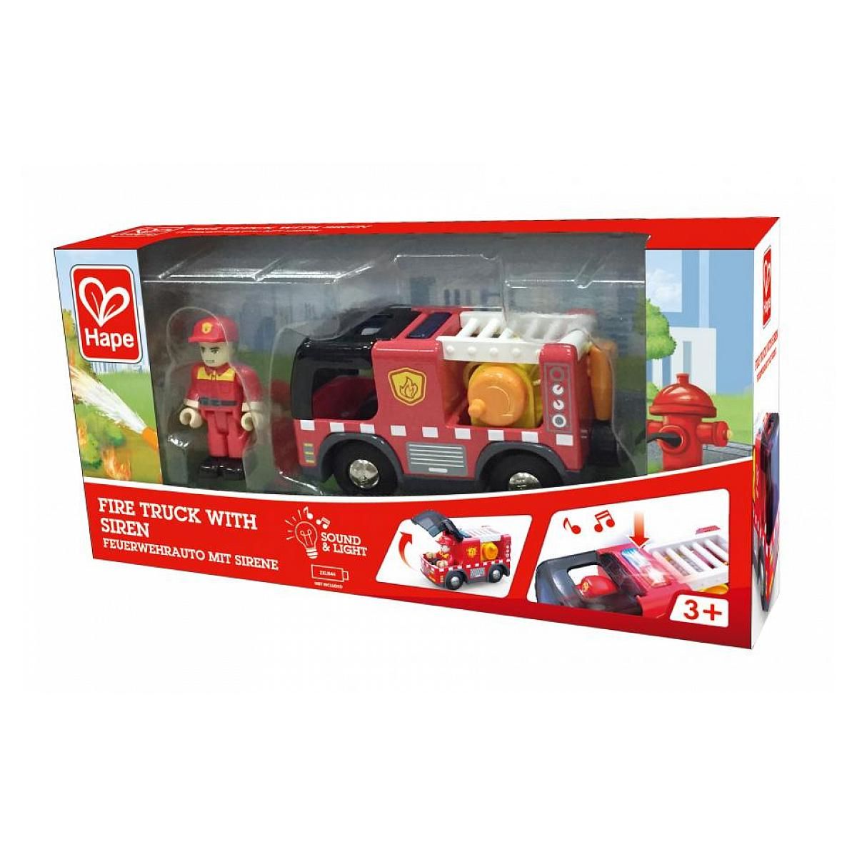 Hape Camion de Pompier avec Sirène et Équipement Complet