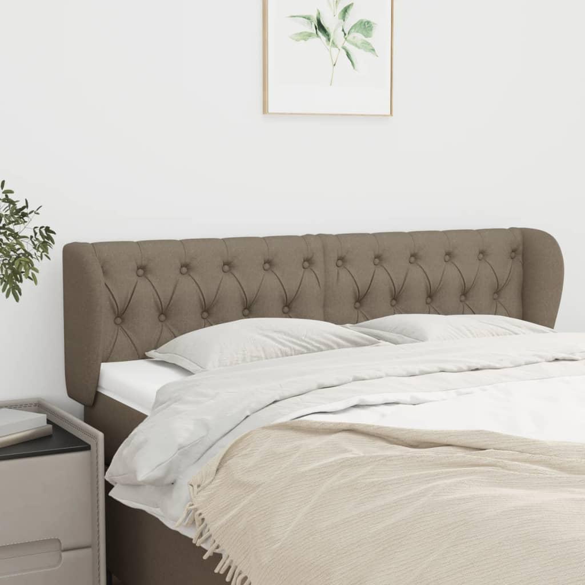 Voir la diapositive 1 : VIDAXL Tete de lit avec oreilles Taupe 163x23x78/88 cm Tissu