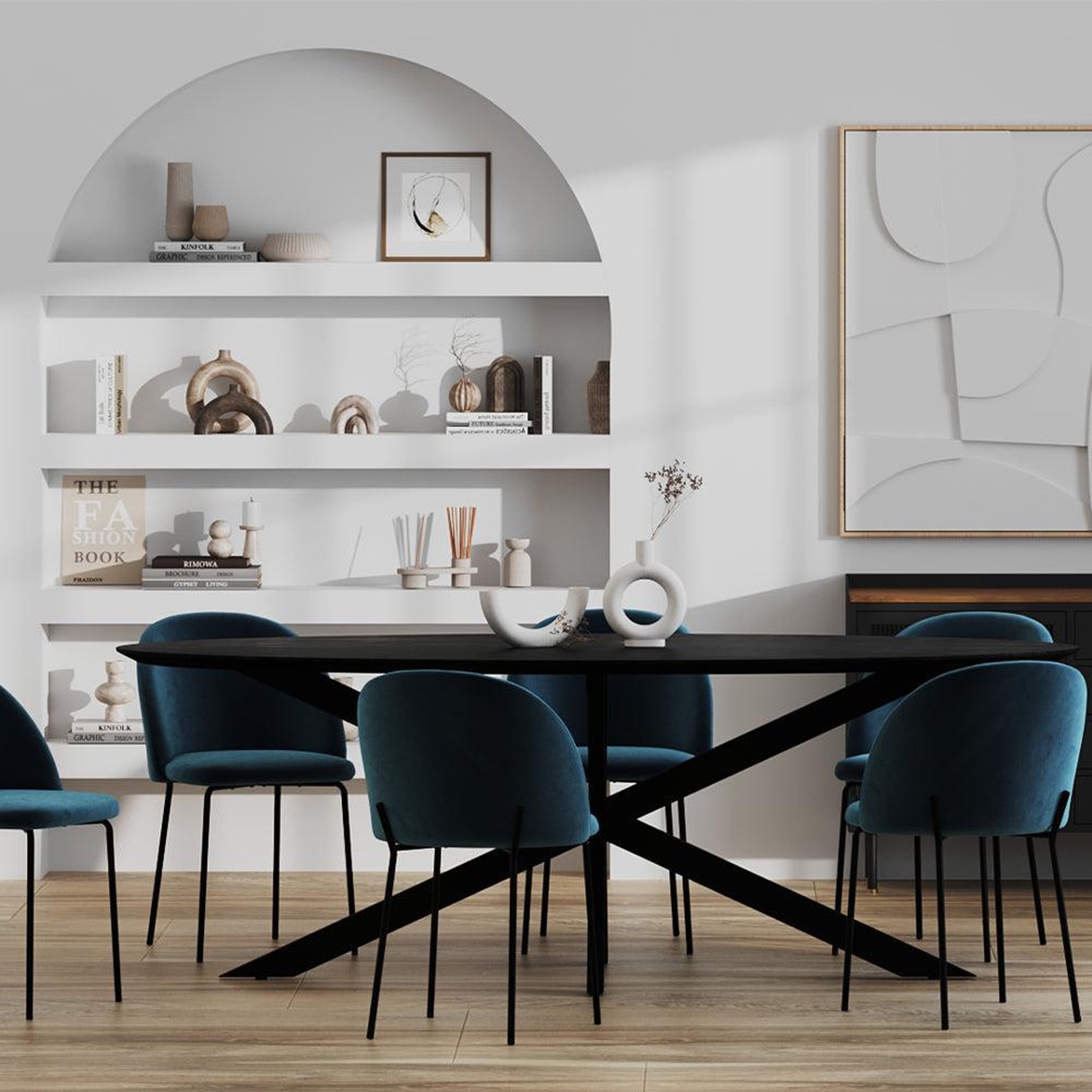 Voir la diapositive 5 : MAISON PAVANE Lot de 2 chaises en velours bleu foncé-karl