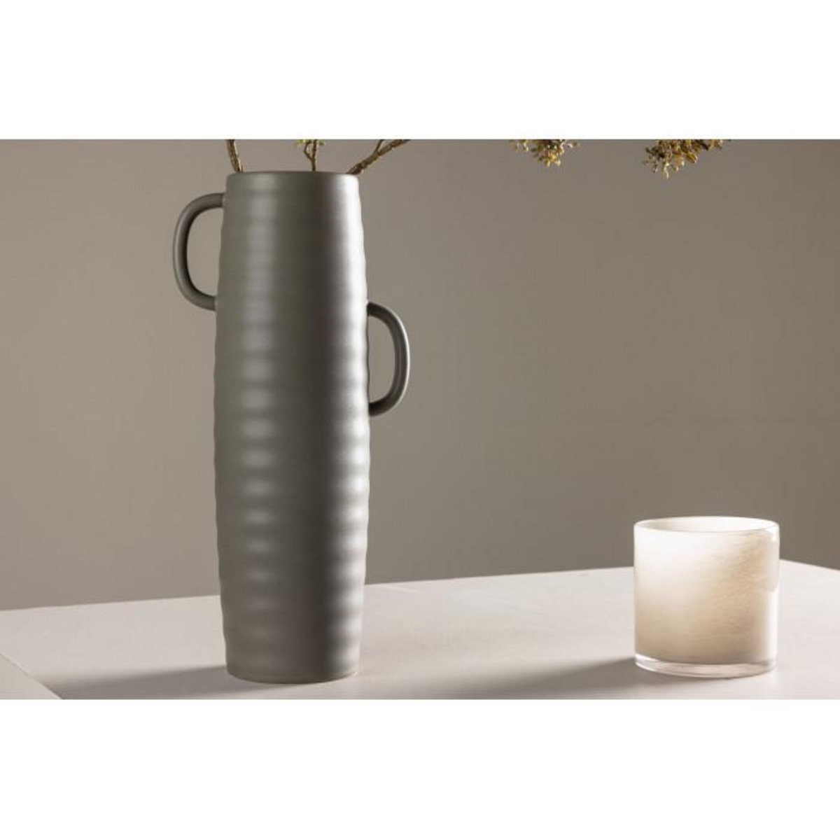 Paris Prix Vase Ondulé en Céramique  Cent  41cm Gris Foncé