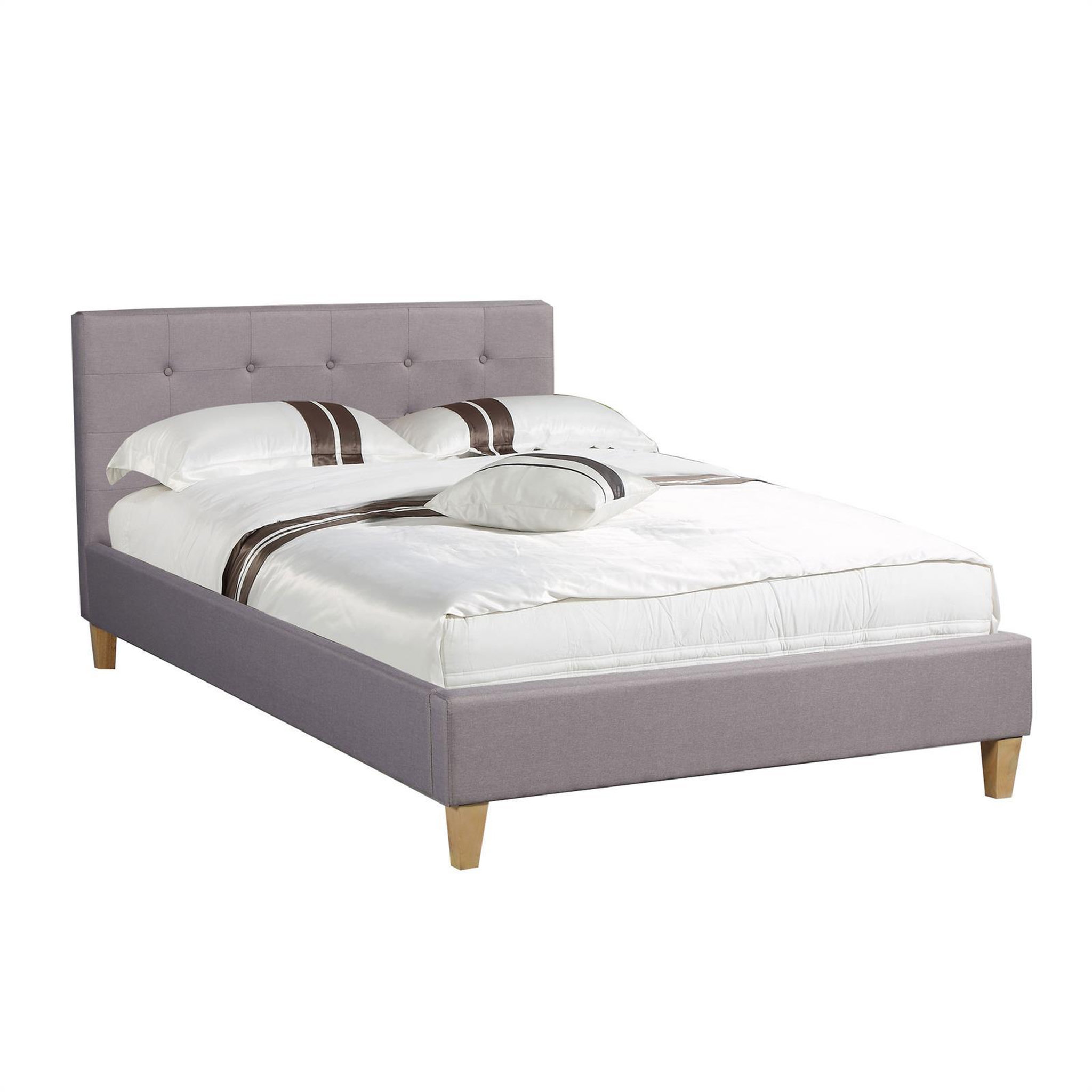 Voir la diapositive 1 : IDIMEX Lit simple lille, 120 x 190 cm, capitonné avec sommier, revêtement en tissu