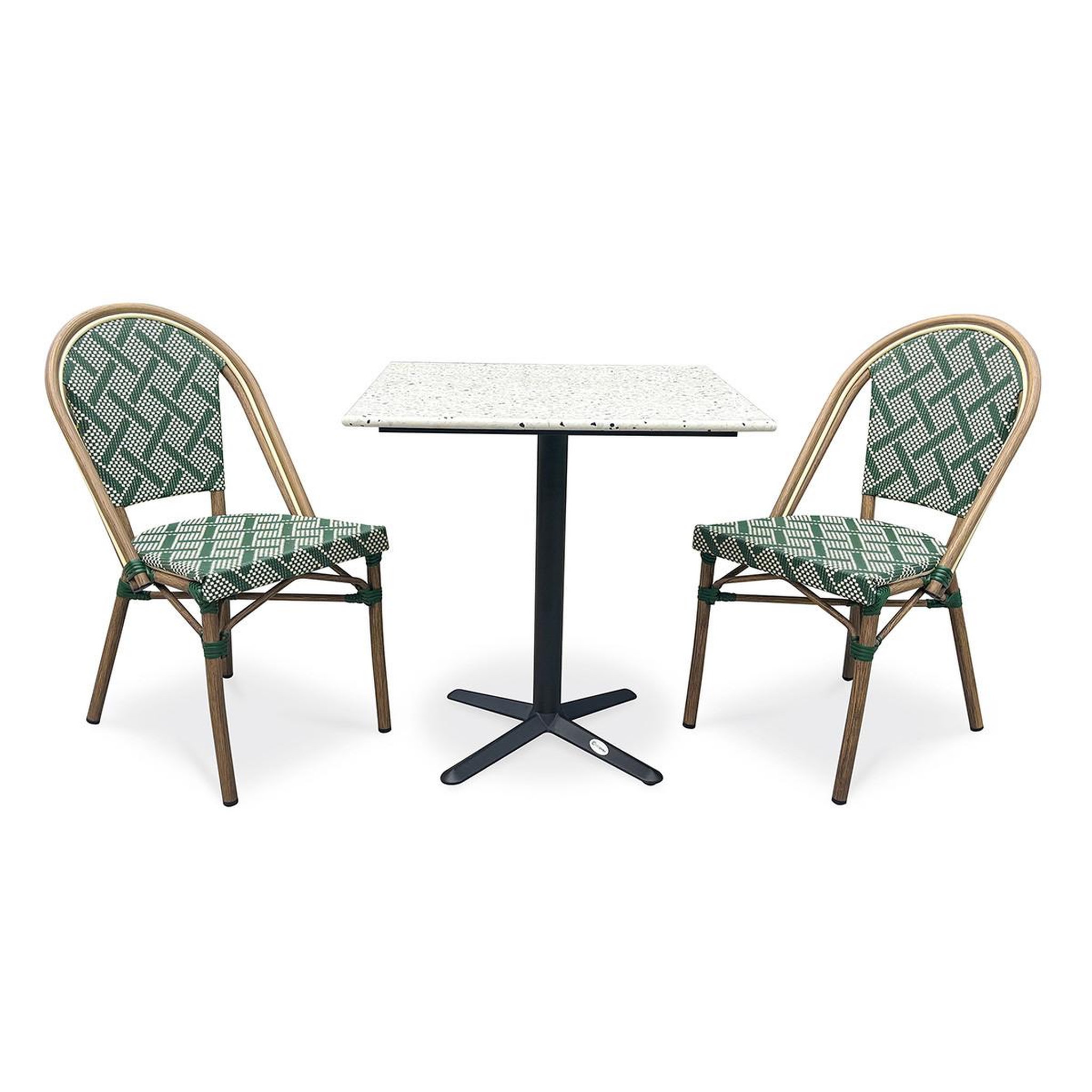 Paris Prix Ensemble Table de Jardin en Terrazzo & 2 Chaises  Bistro  70cm Vert