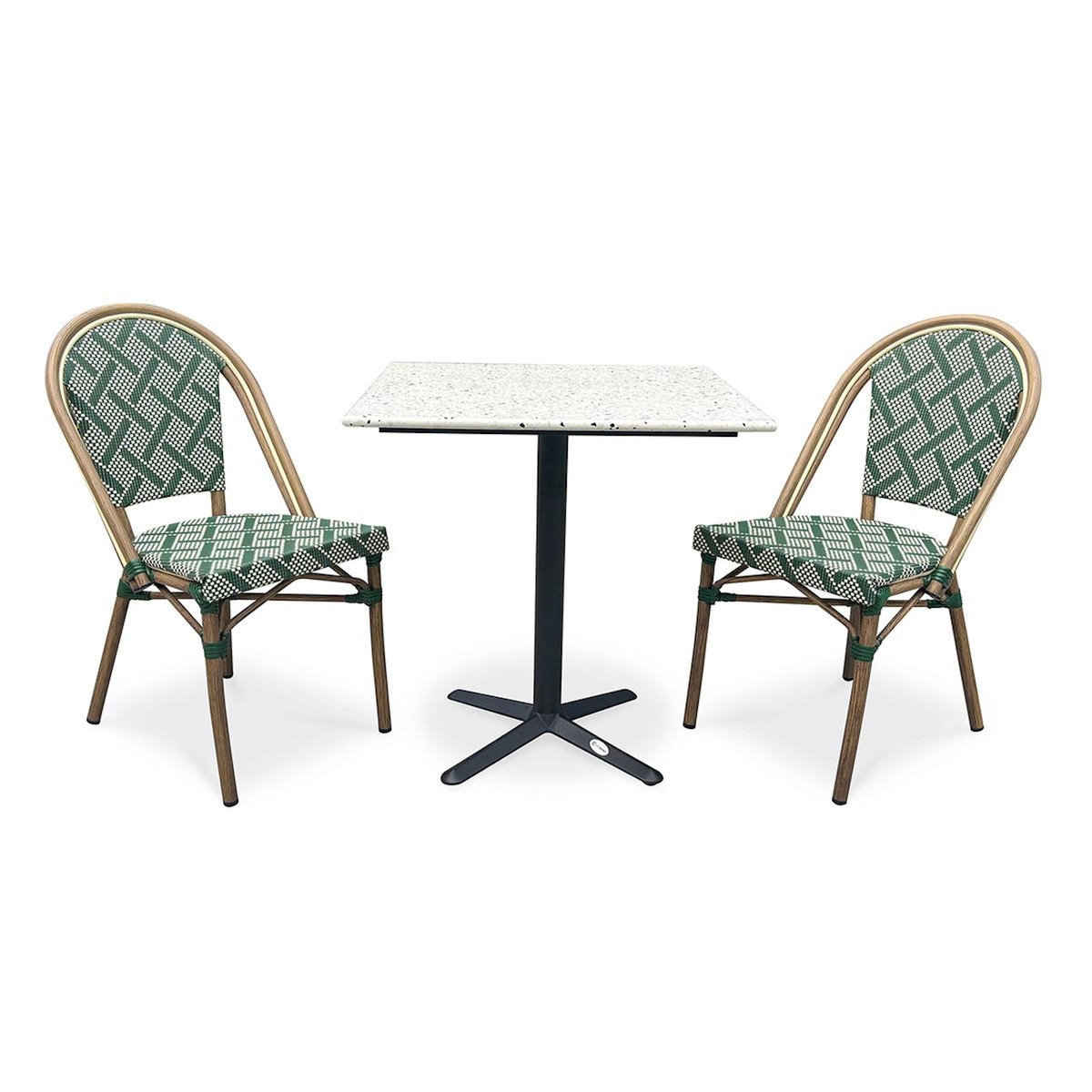Paris Prix Ensemble Table de Jardin en Terrazzo & 2 Chaises  Bistro  70cm Vert