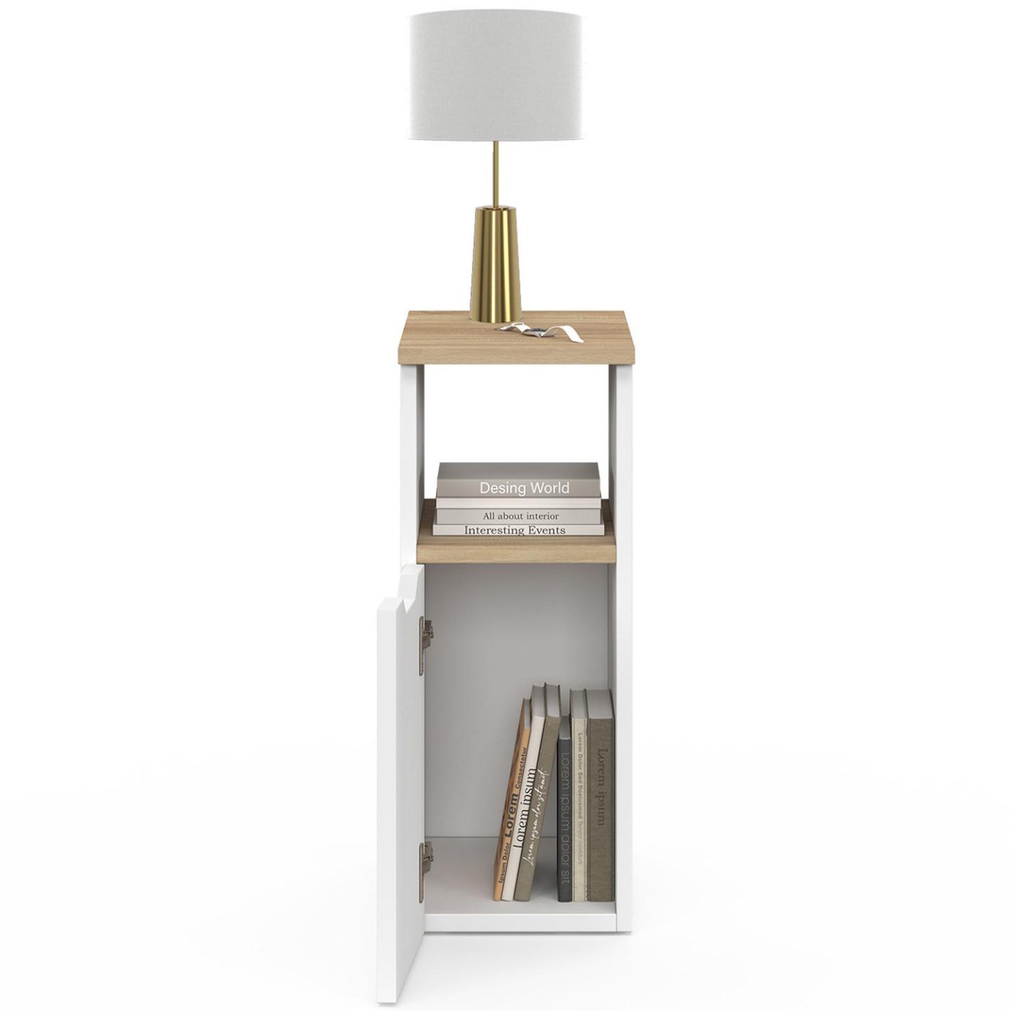 Voir la diapositive 6 : ID MARKET Lot de 2 tables de chevet étroites anouk 1 porte avec niche blanc et bois