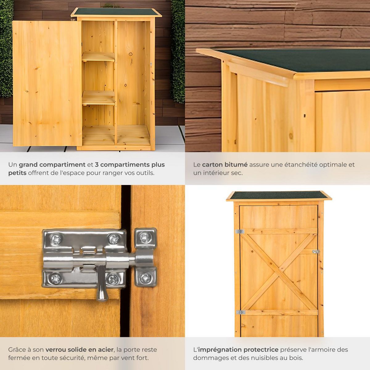 tectake Armoire de jardin avec toit plat en bois de pin imprégné marron