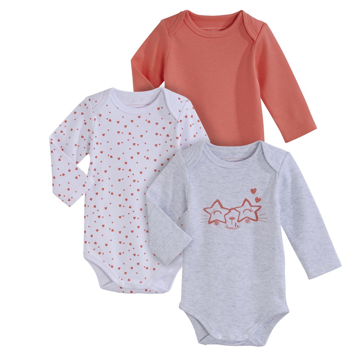 INEXTENSO Lot de 3 bodies manches longues bébé fille