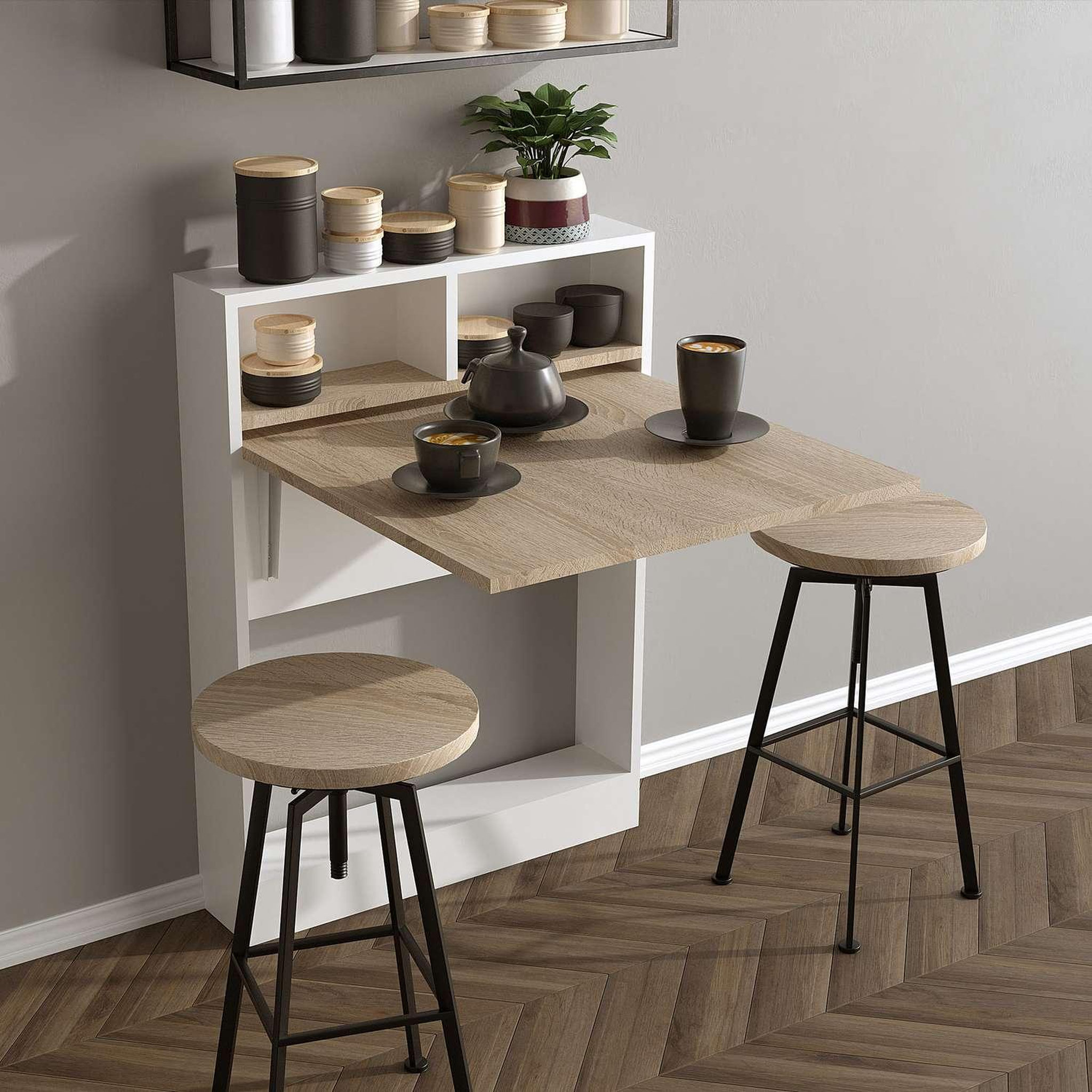 Voir la diapositive 2 : TOILINUX Table pliante aymar en bois - blanc et beige