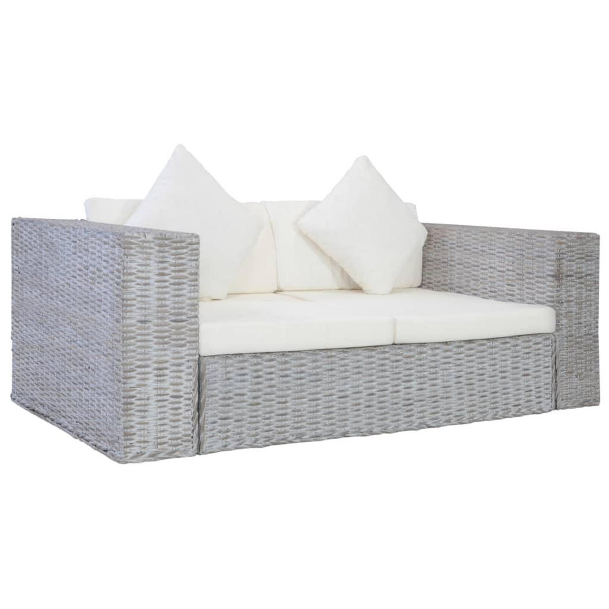 VIDAXL Canape a 2 places avec coussins Gris Rotin naturel