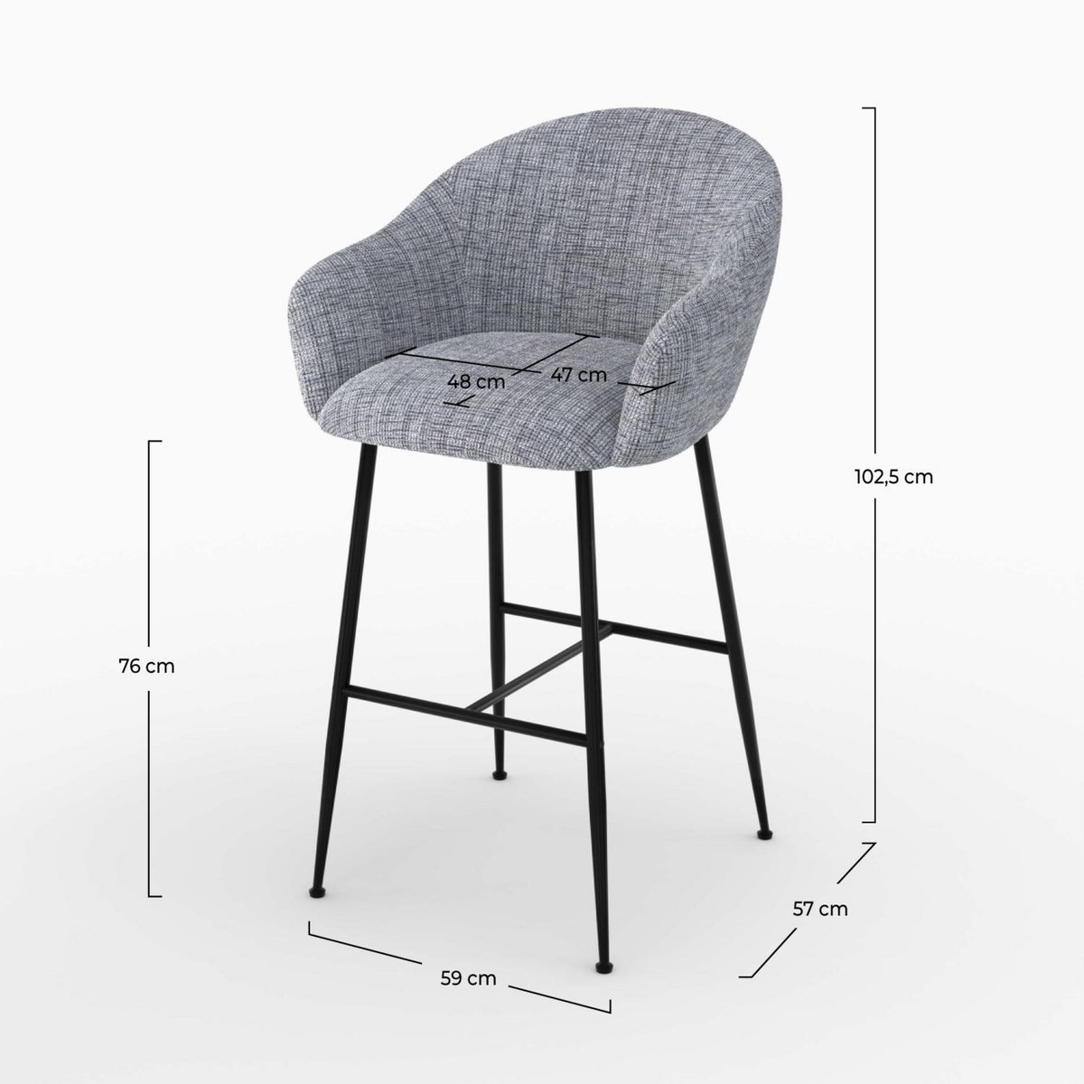 Rendez vous déco Chaise de bar en tissu blanc chiné 76 cm - Socky